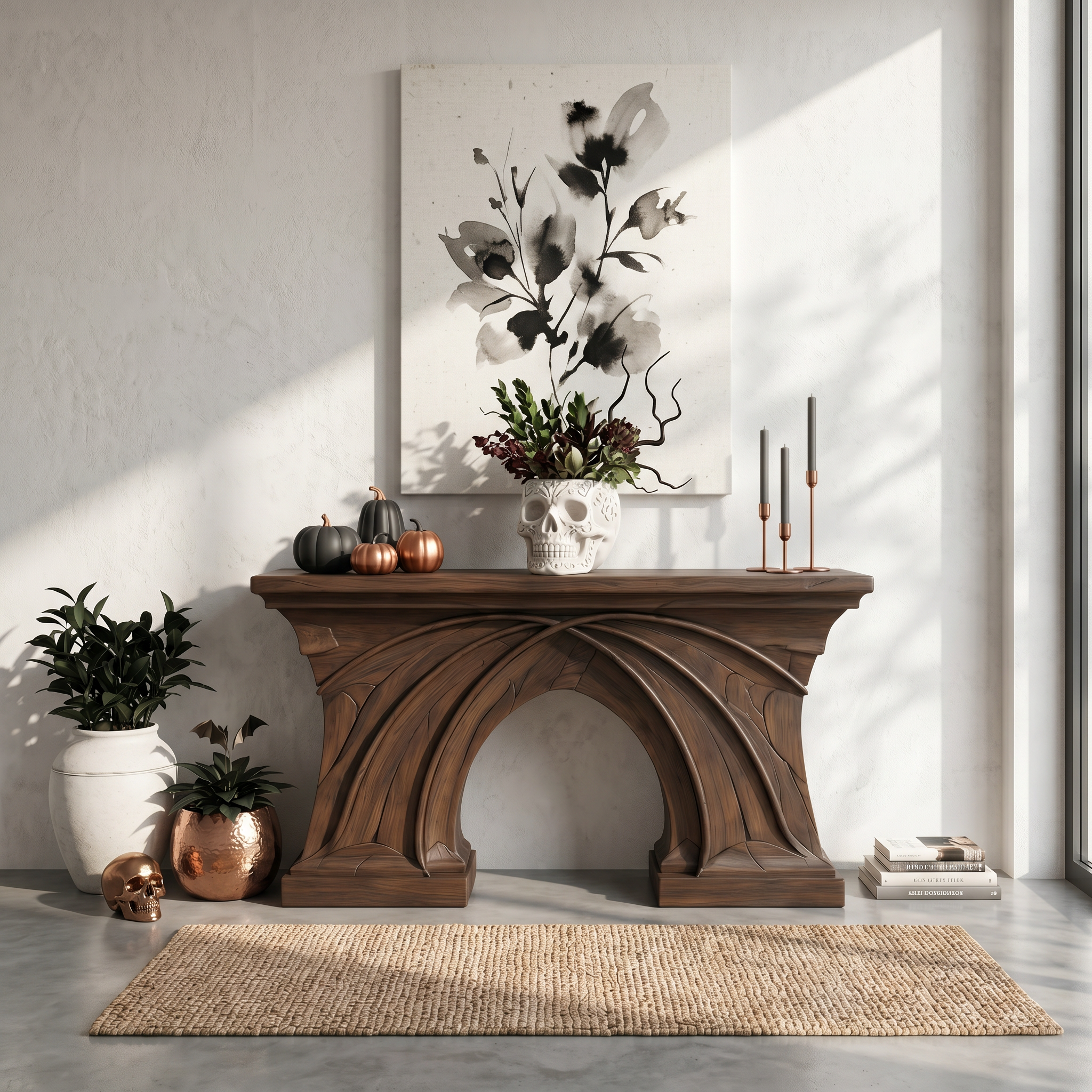 Rustic Console Table Handcrafted Flowing Sculptural Design For Living Room Entryway SINLSACS674
