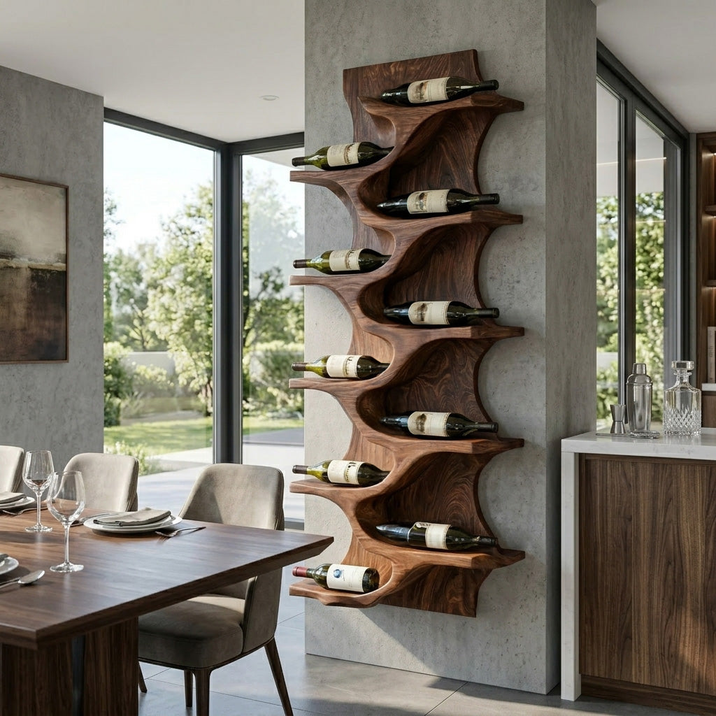 Rustic Natural Wood Wine Rack For Home Bar Wall Storage RTTHHNWH008