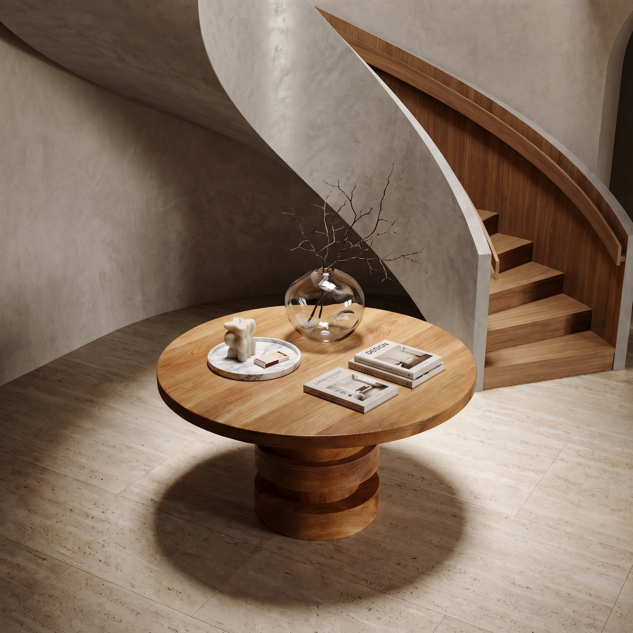 Modern Luxury Stacked Base Round Entryway Table For Entryway And Lobby SINLSAFT029
