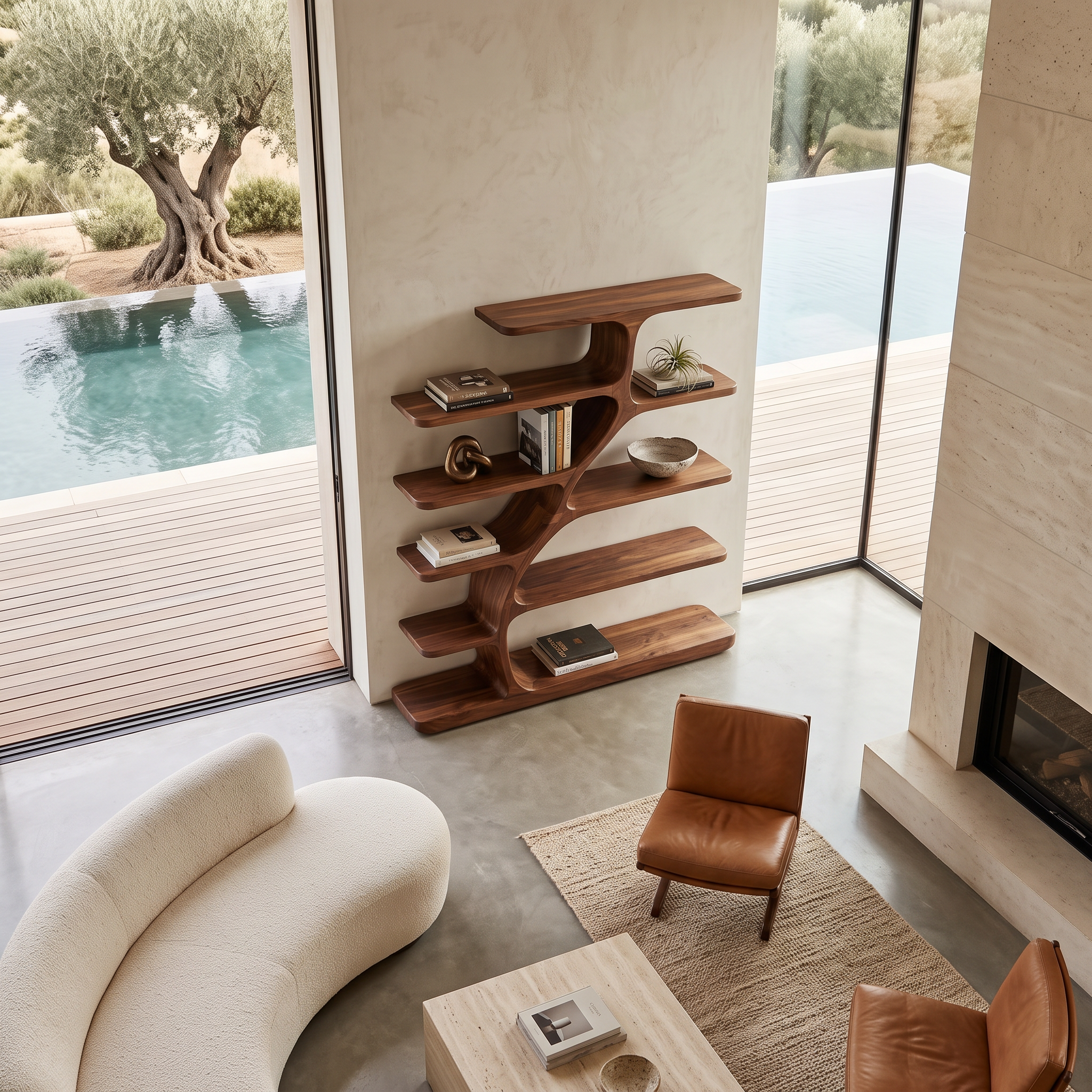 Organic Modern Bookshelf With Flowing Curves For Home Decor RTTHTTBS056