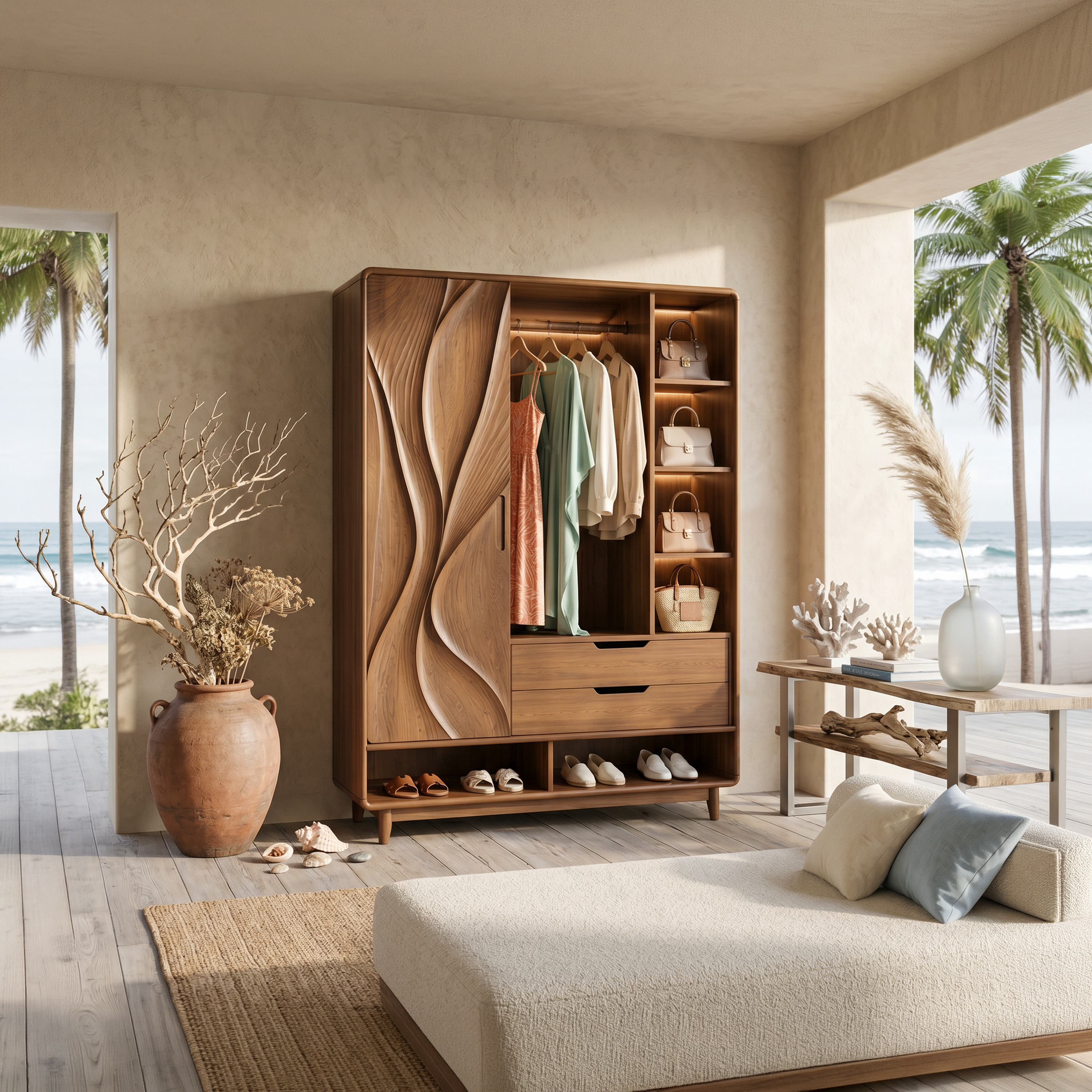 Contemporary Sculptural Form Armoire For Luxury Bedroom Interior SILDTTNWDE002
