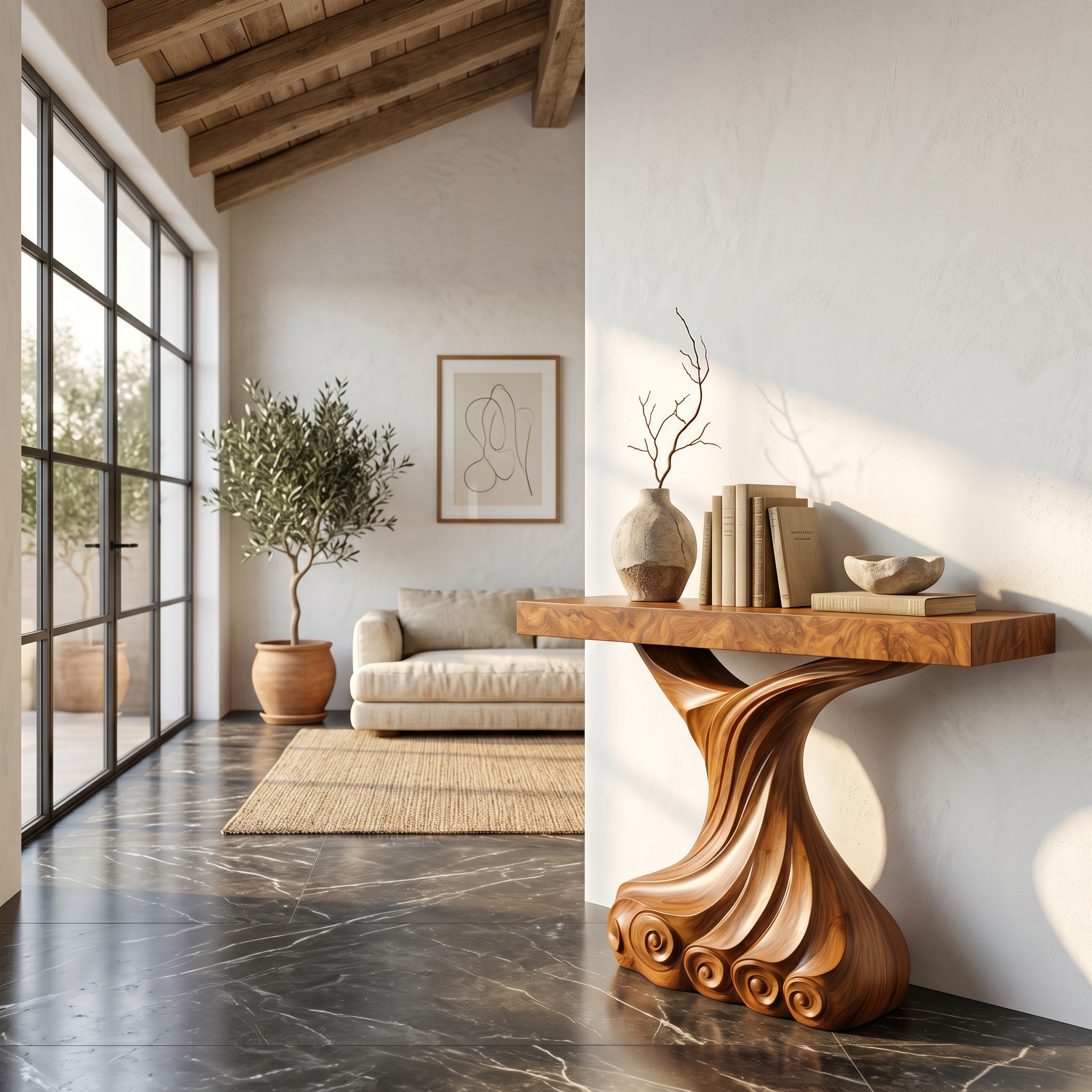 Contemporary Console Table With Carved Twist Form For Hallway SINLSACS632