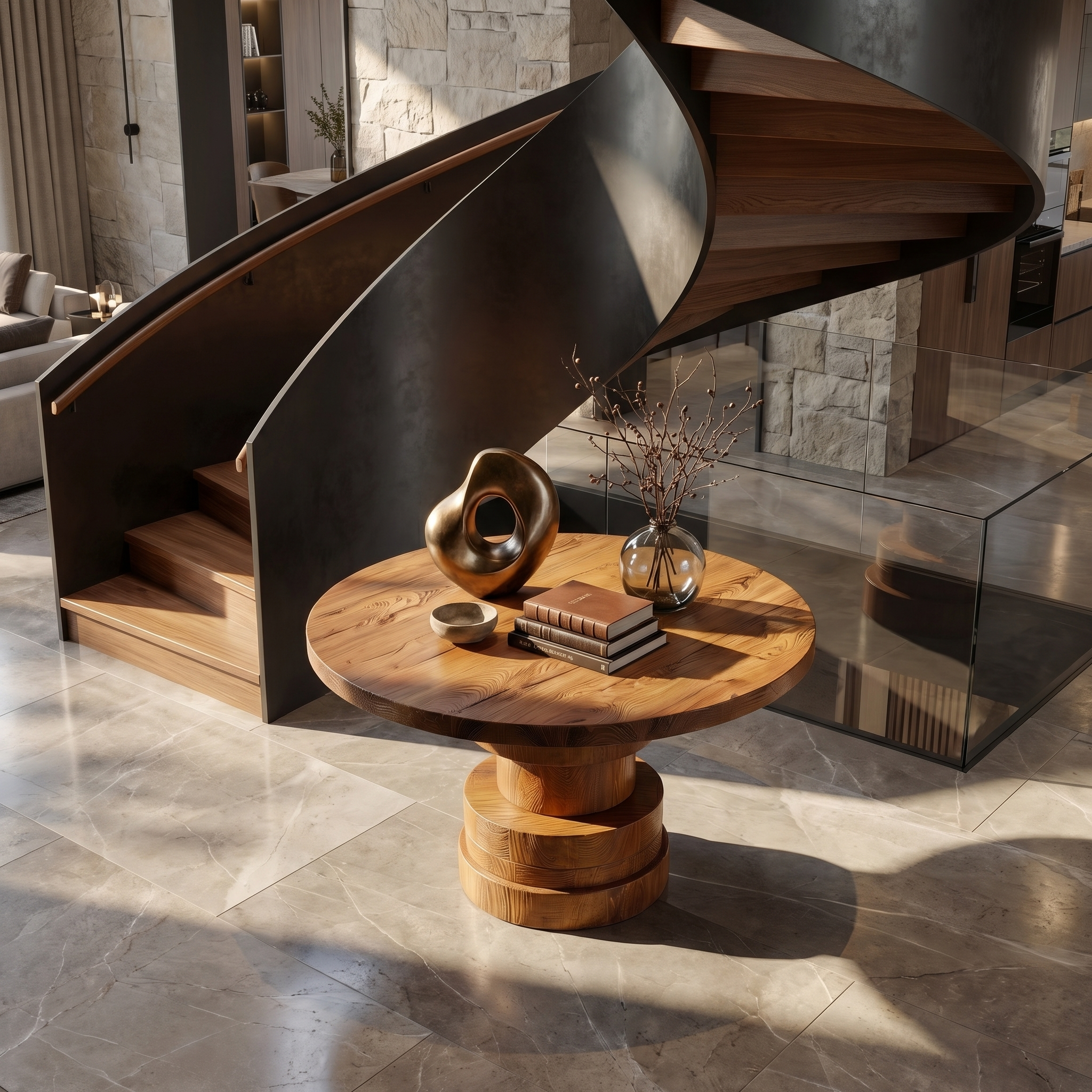 Modern Sculptural Round Foyer Table For Entryway And Living Room SINLSAFT030