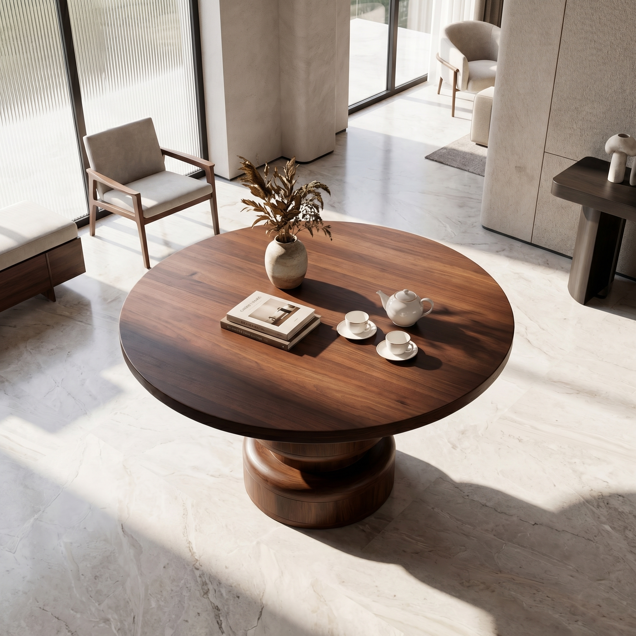 Sculptural Round Entryway Table For Hallway And Living Room SINLSAFT031