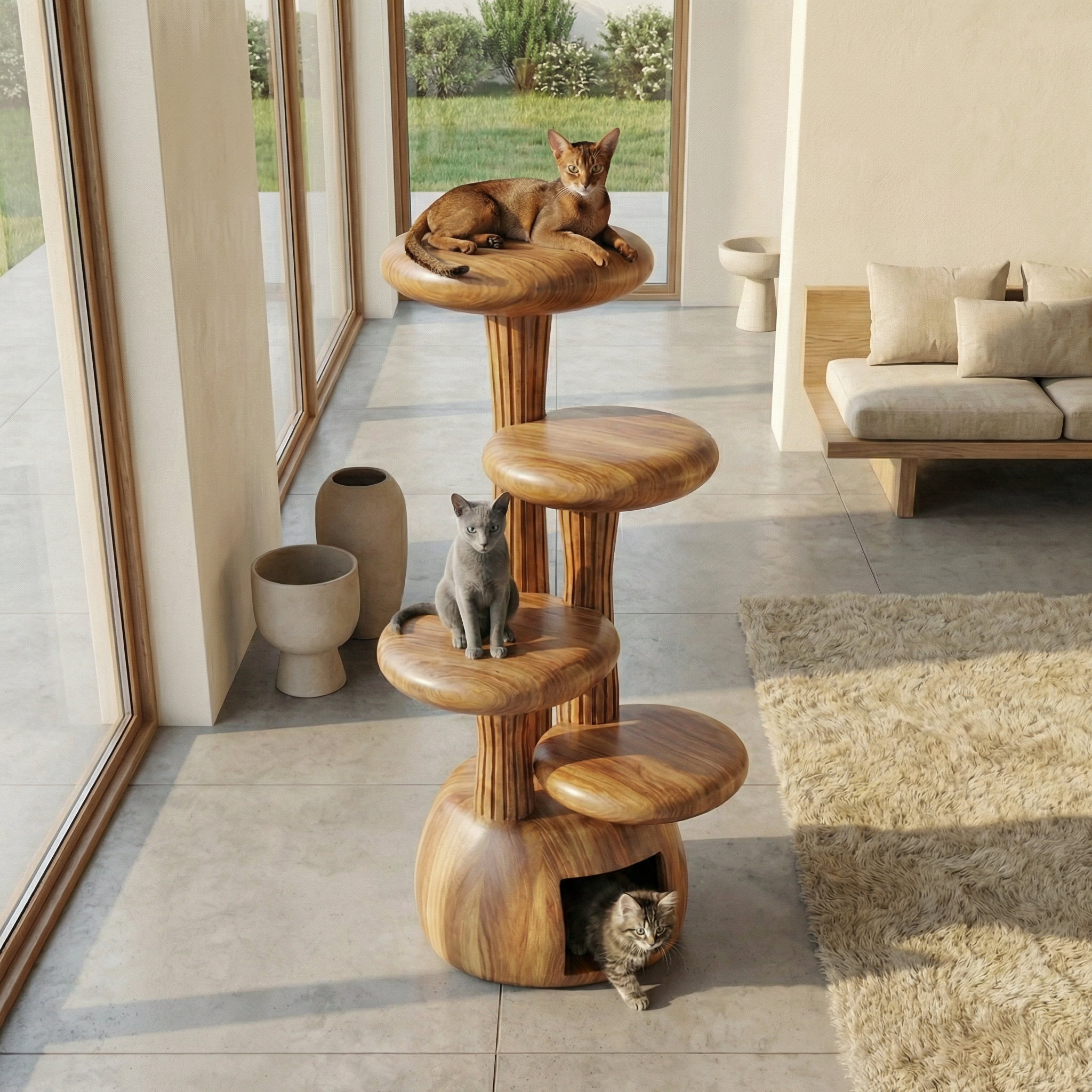 Modern Sculptural Cat Tree Tower For Living Room And Pet Area SINLSATT125