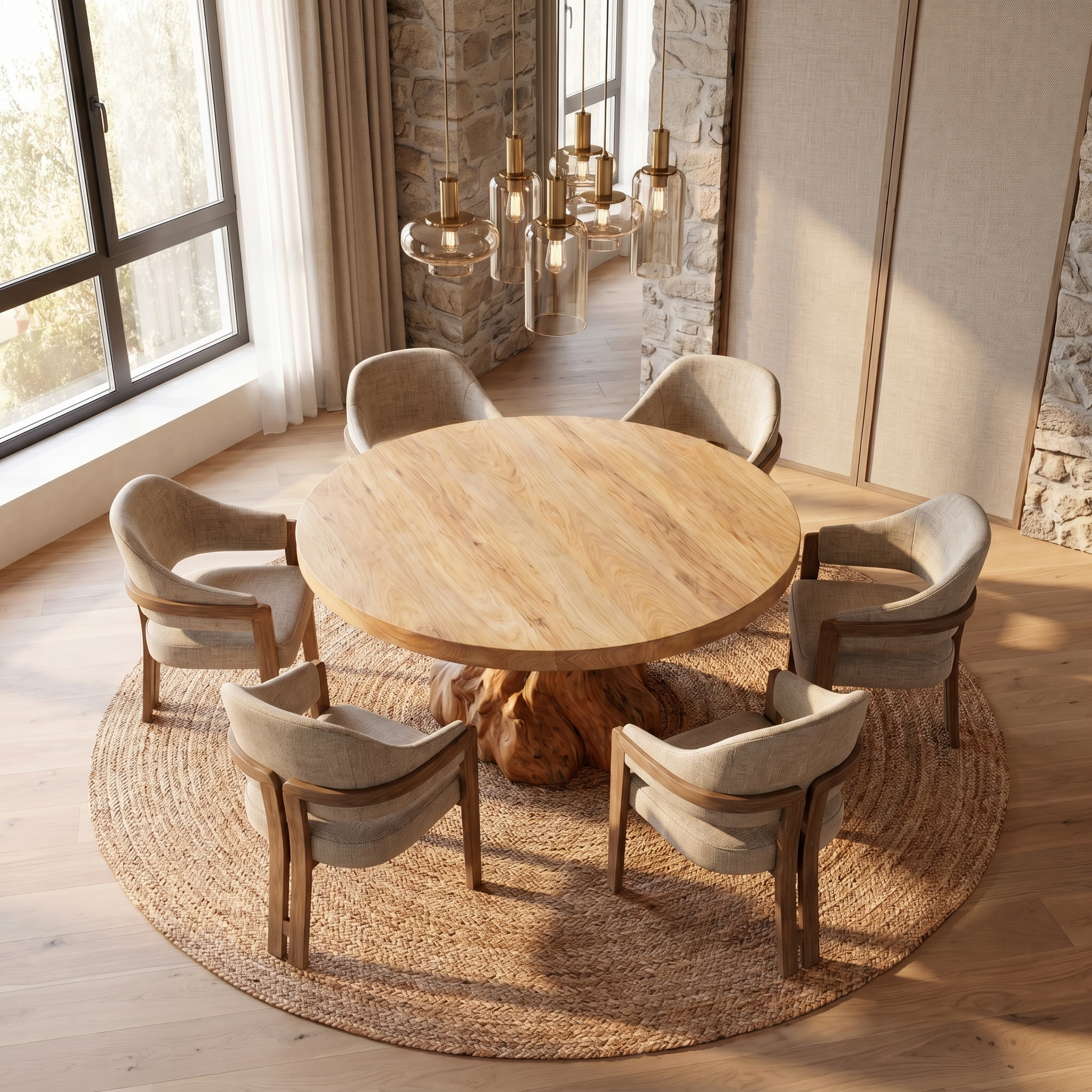 Rustic Tree Root Round Dining Table For Dining Room And Kitchen SINLSADT176