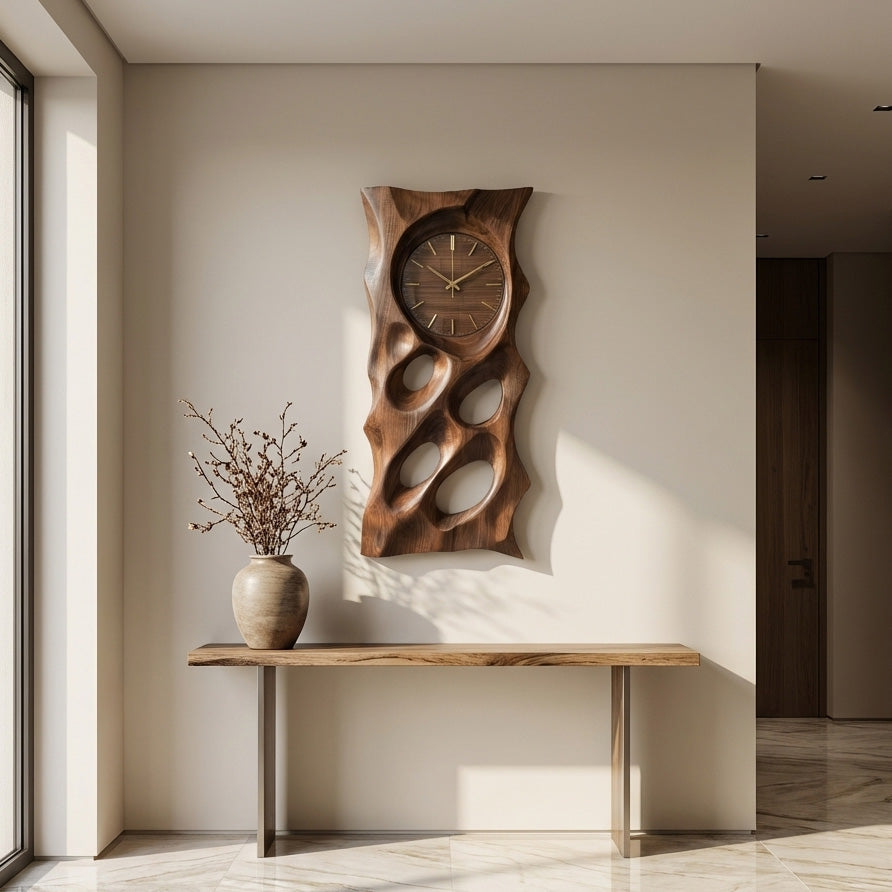 Organic Wooden Wall Clock With Hollow Form For Living Room RTTHHNWAC030