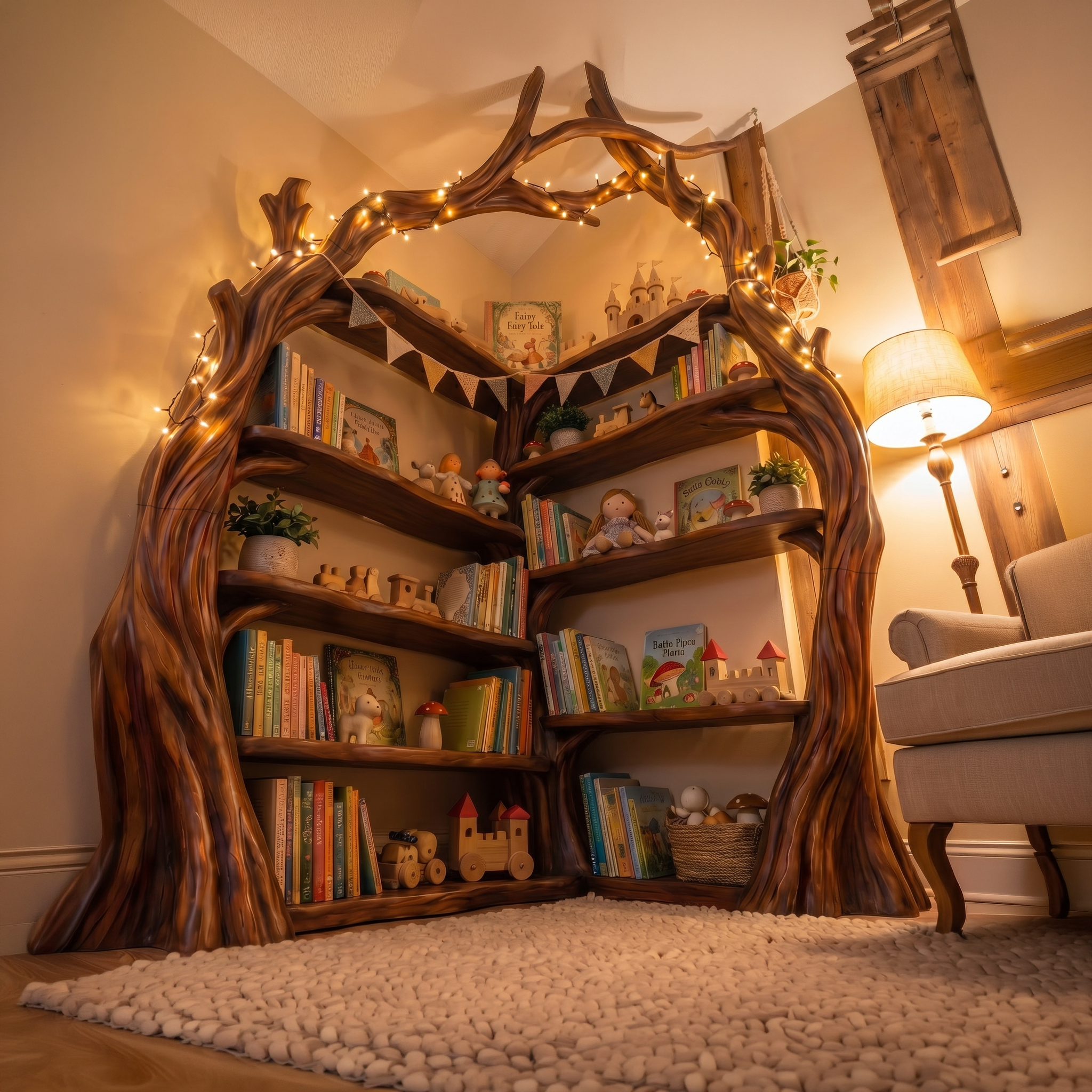 Tree Wall Bookshelf Corner Storage Bookcase Wooden Display Shelf For Living Room Bedroom Decor SINLSATB725