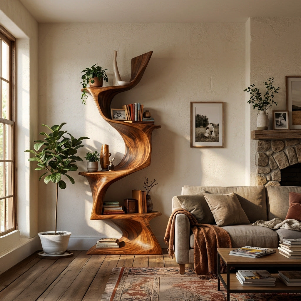 Organic Modern Natural Wood Bookshelf For Home Decor Corner RTTHHNBS171