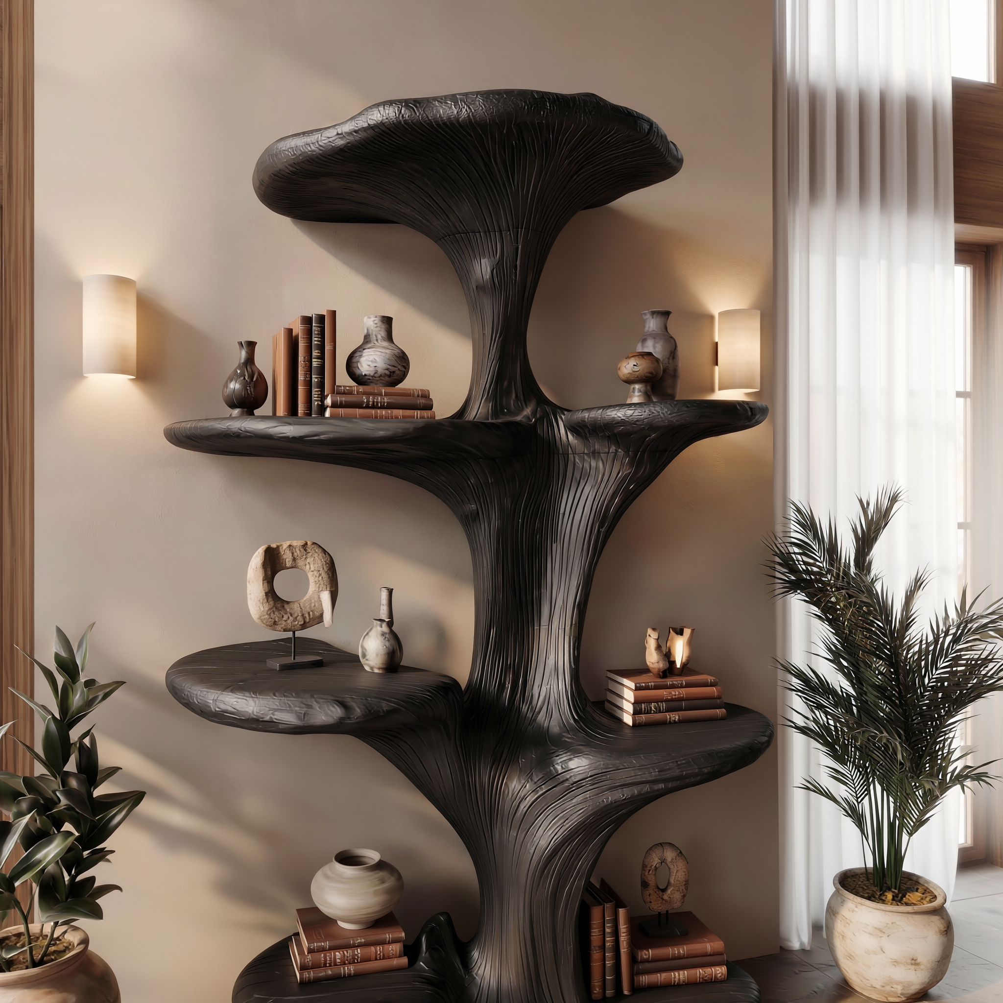 Rustic Sculptural Mushroom Bookshelf For Living Room And Bedroom SINLSATB730