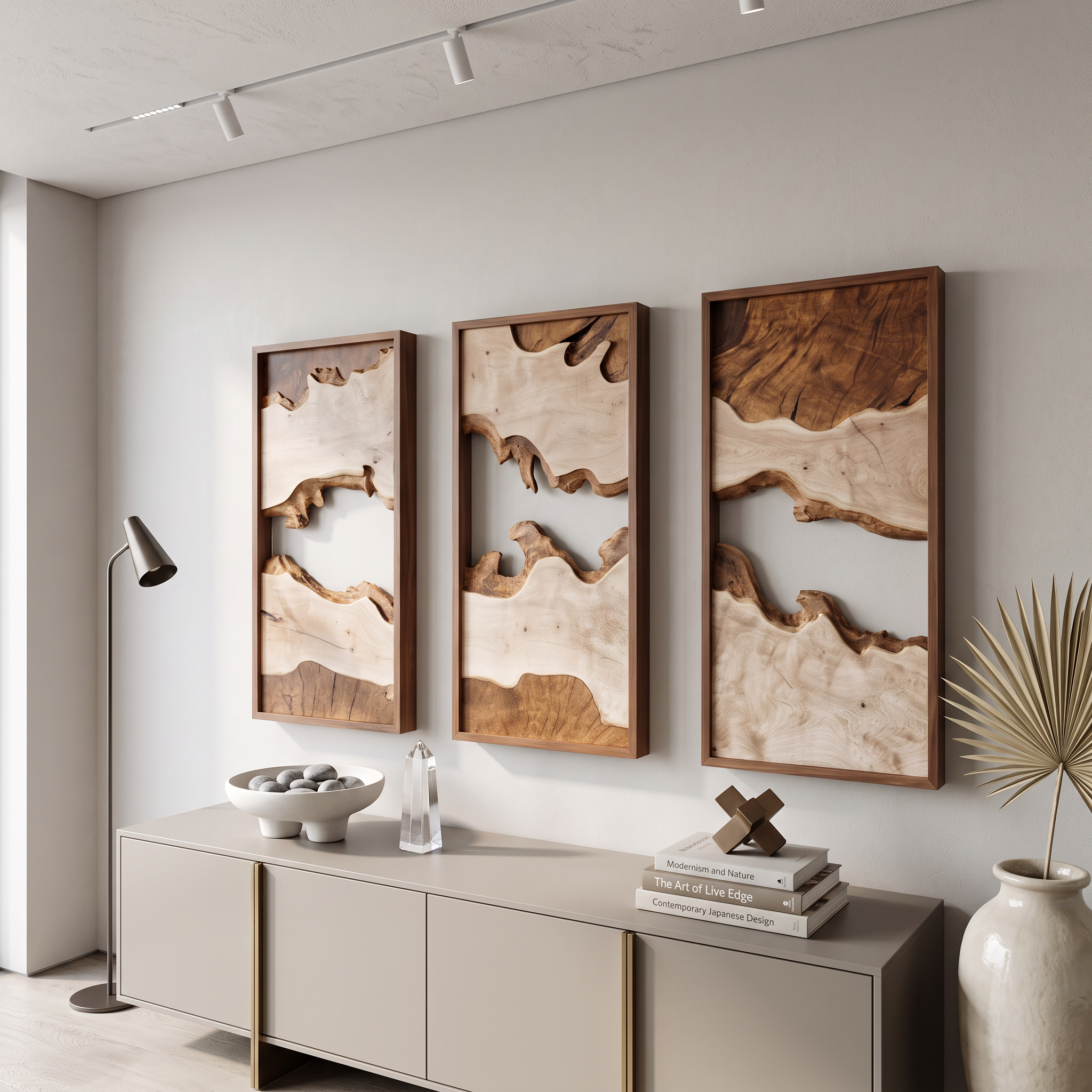 Modern Solid Wood Wall Art Set Abstract Landscape Living Room SINLSAWD002