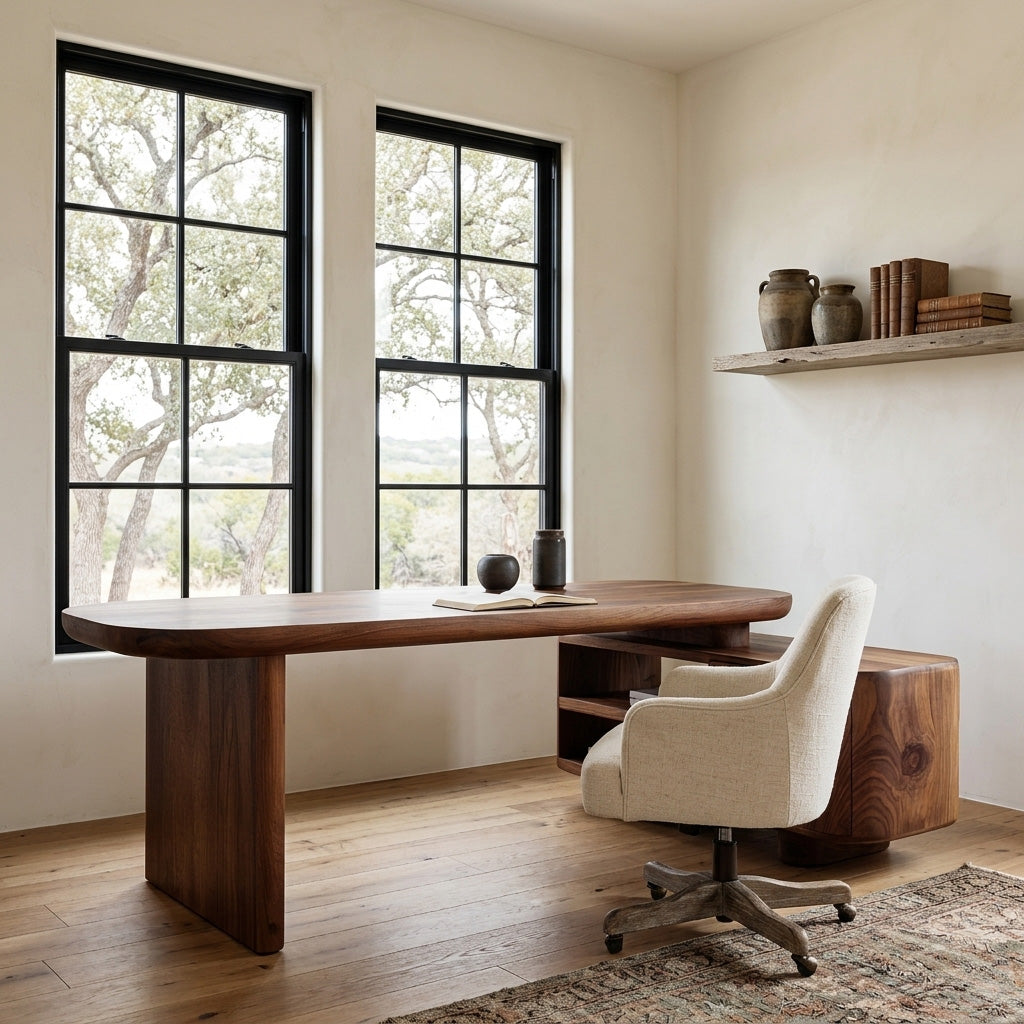 Contemporary Wooden L Desk With Rounded Form For Creative Studio RTTHHNDE109