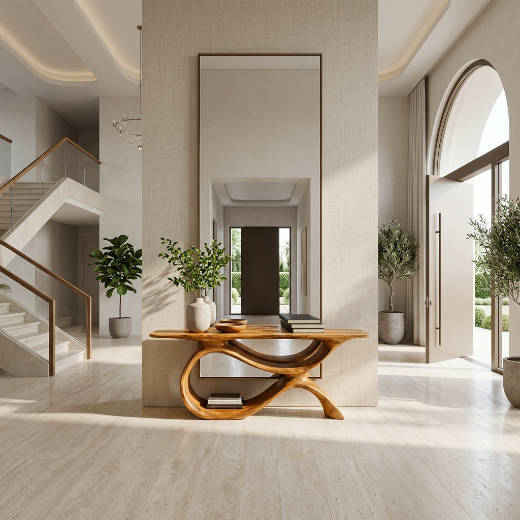 Modern Wooden Console Table With Curved Open Storage For Home RTTHTTCS028