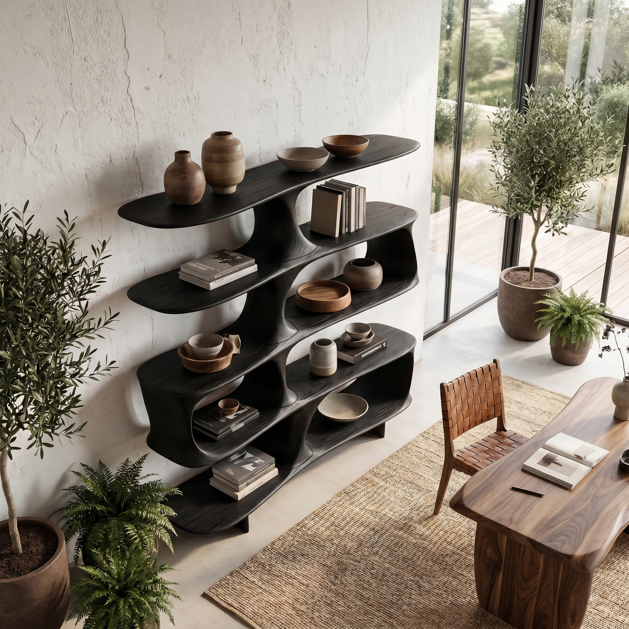 Organic Tree Bookshelf With Sculptural Curved Shelves And Open Display Storage For Living Room SINLHABS039