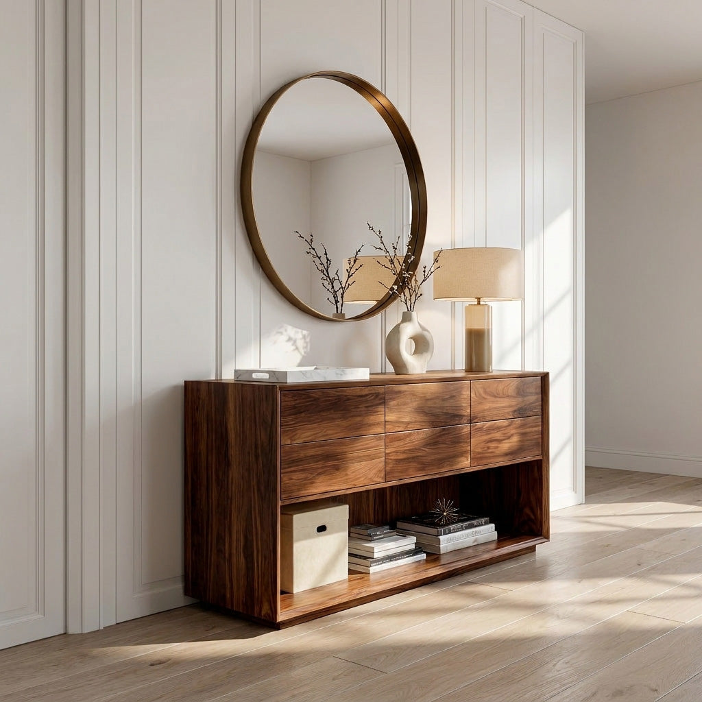 Minimal Wood Console Table With Multi Drawer For Entry Space RTTHHNCS029