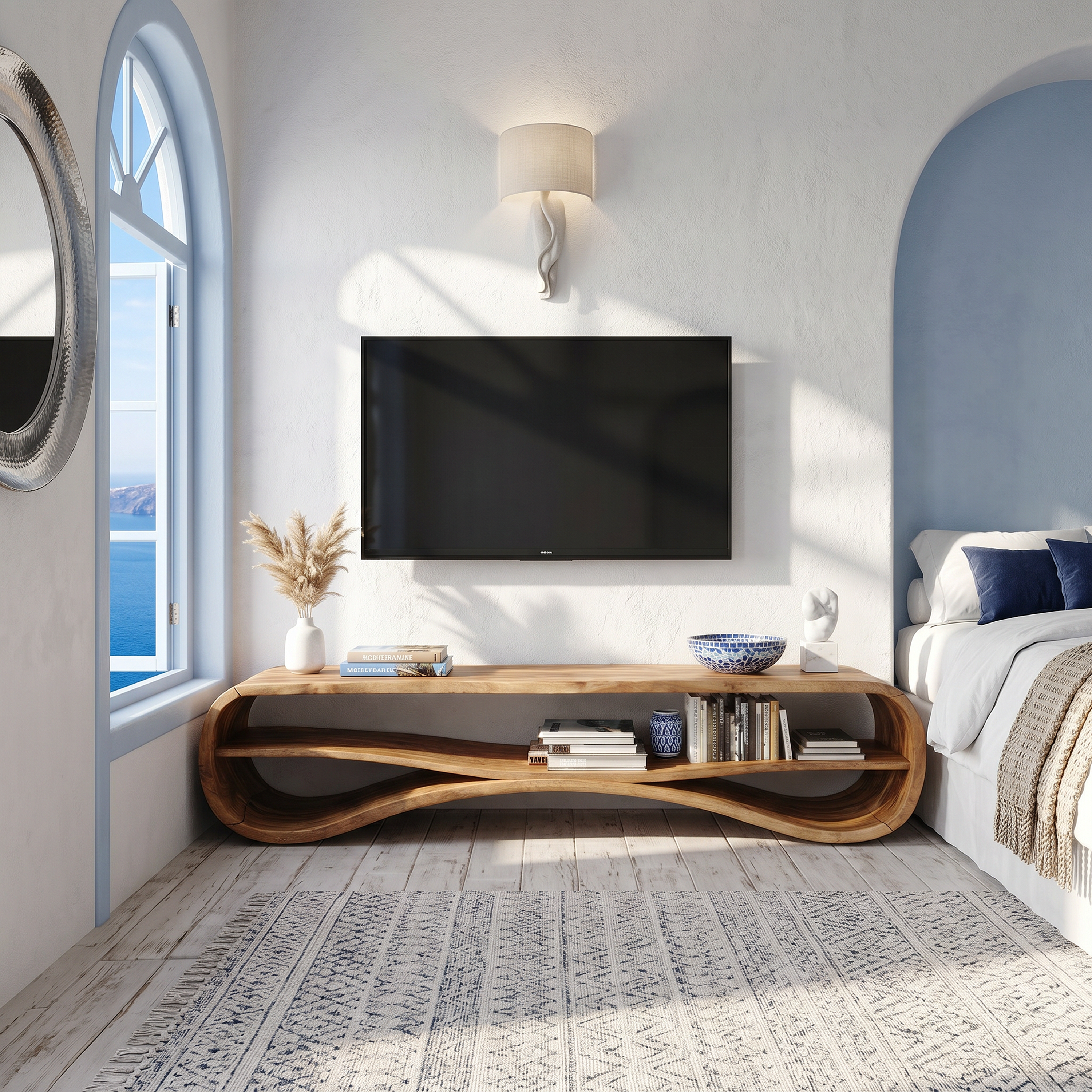 Modern Curved TV Stand For Coastal Living Room SILDTTRTVC068