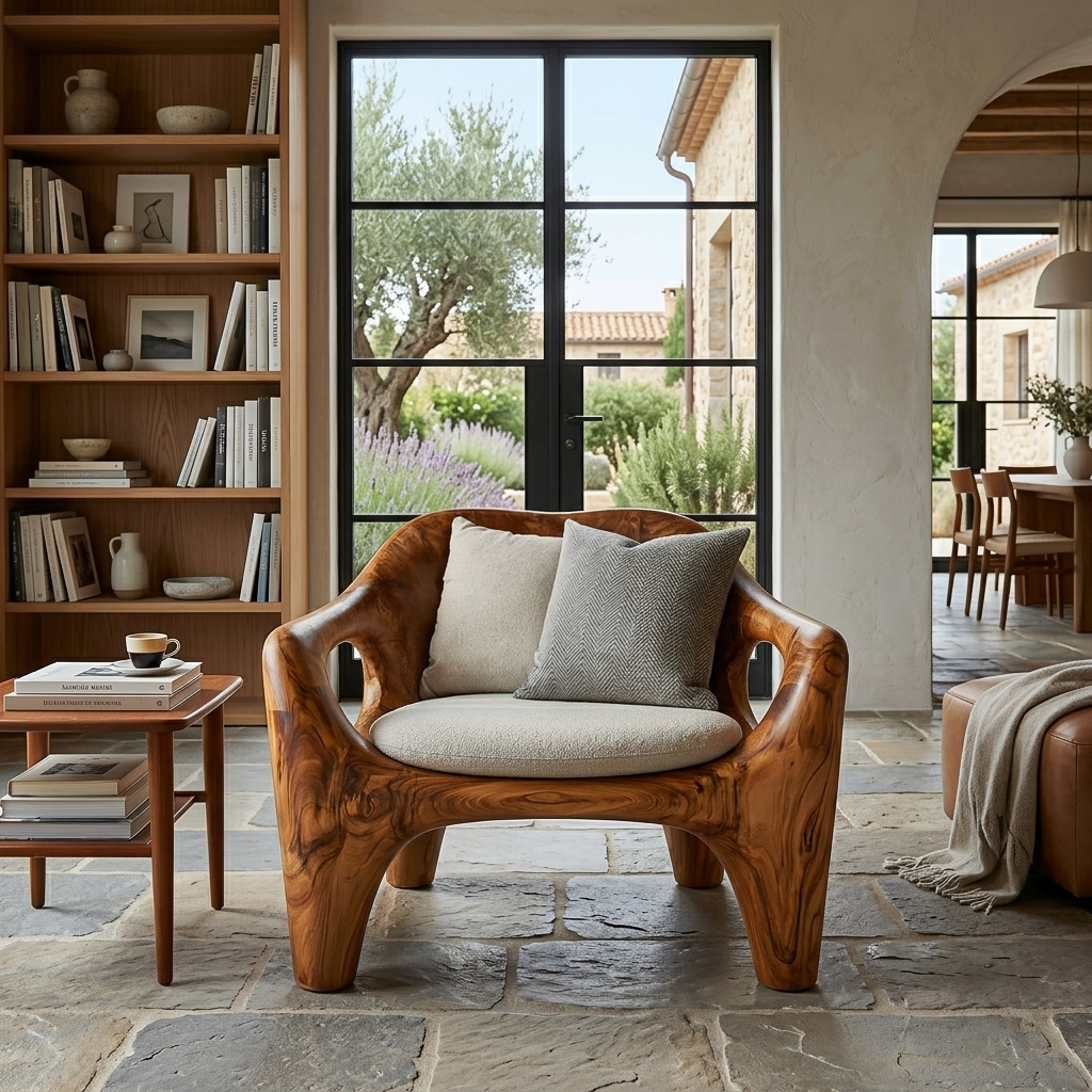 Modern Sculptural Natural Wood Accent Chair For Living Space RTTHTTACC022