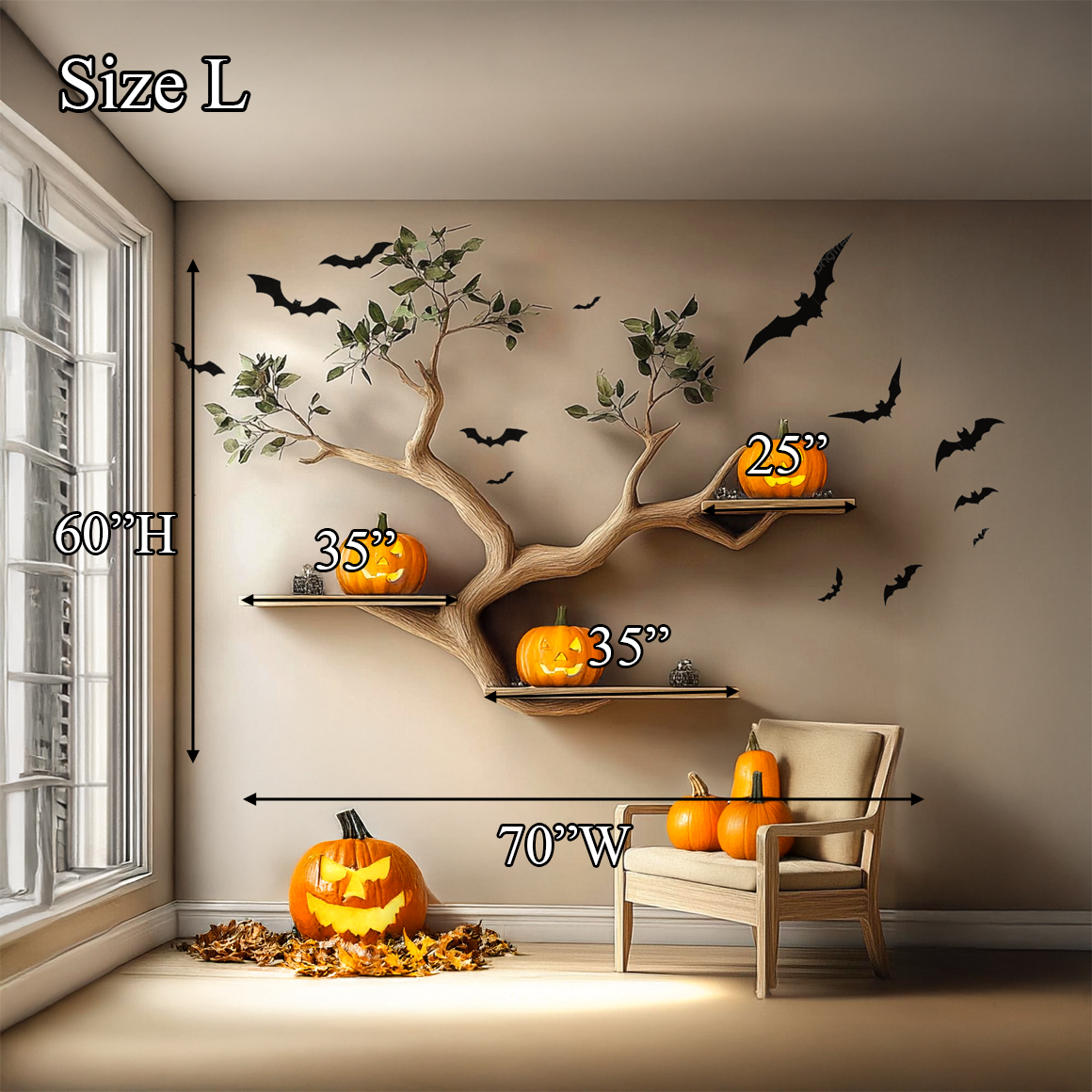Rustic Halloween Tree Shelf Living Room SINLSAHW004