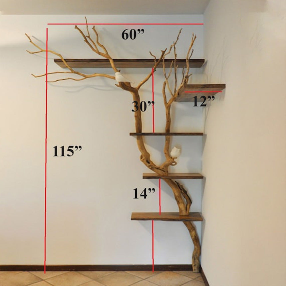 Natural Tree Branch Corner Shelf Wood Bookcase Wall Custom Cat Tree SINLTB020