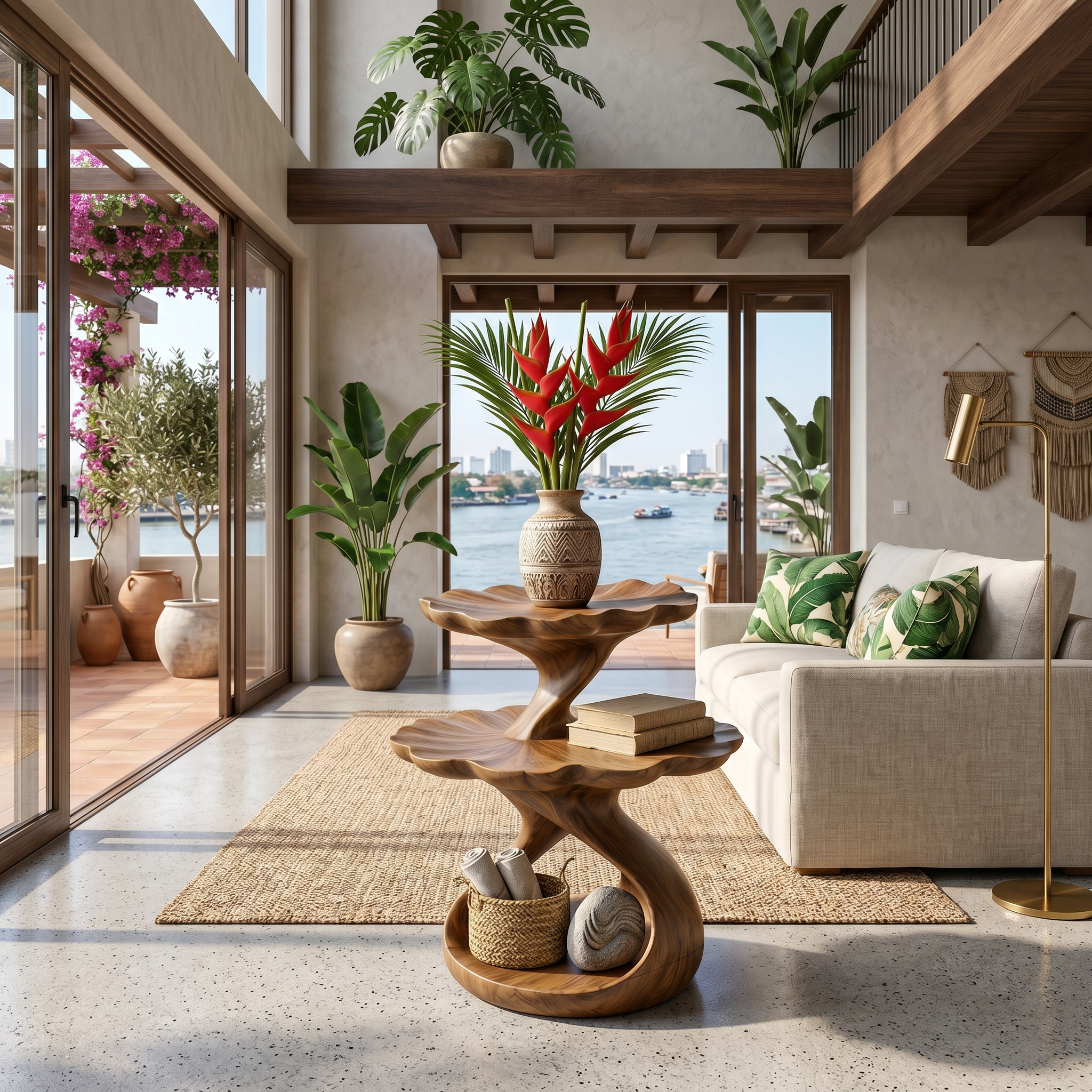 Mediterranean Two Tier Side Table Courtyard Living Room SILDTTRSTA026