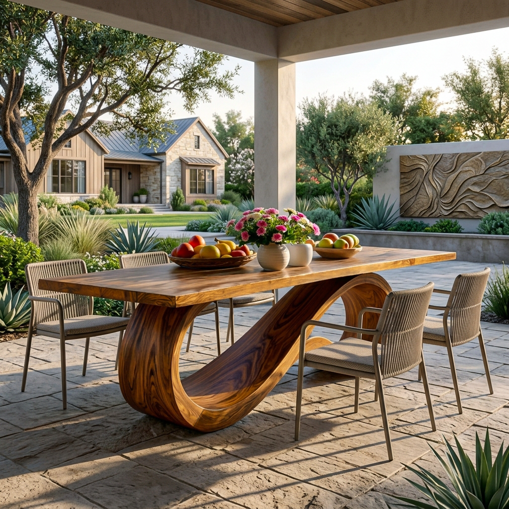 Wooden Dining Table With Flowing Base For Kitchen RTTHTTDN057