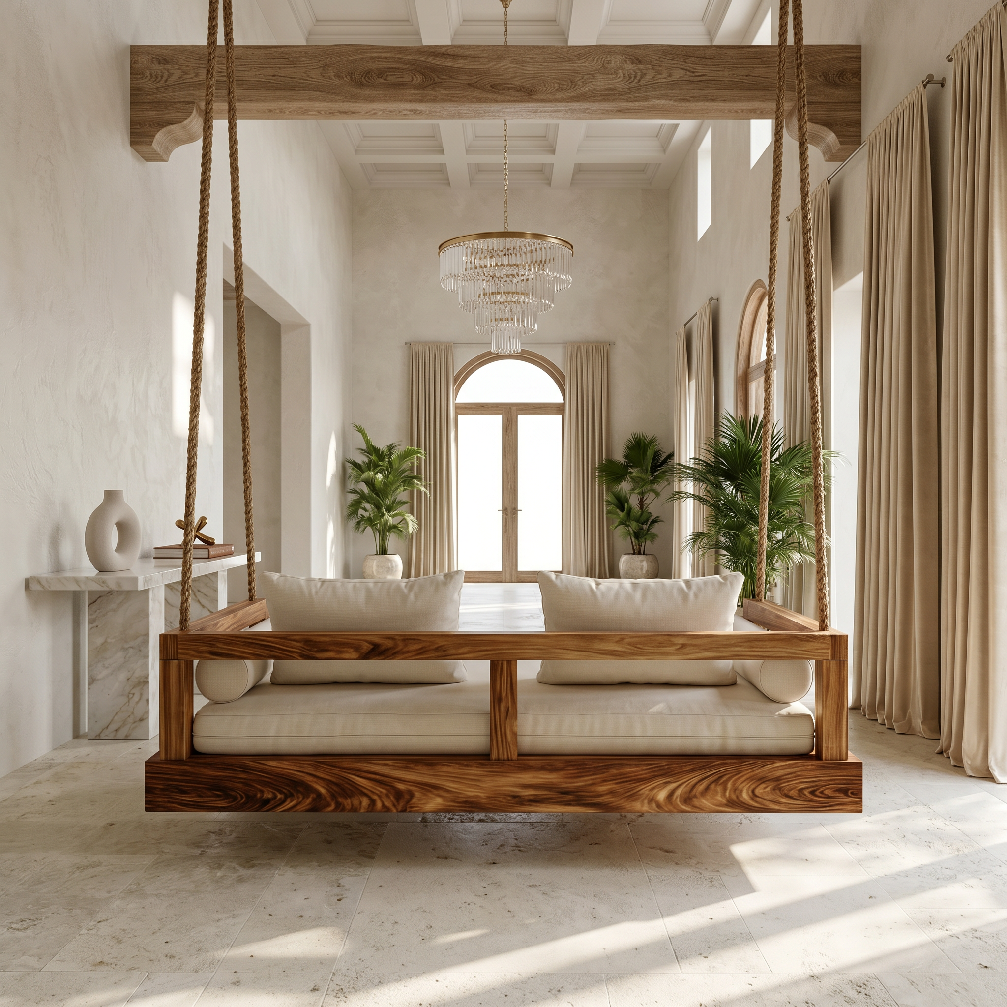 Modern Luxury Wooden Hanging Sofa Swing Contemporary Residence SILDTTRSWI003