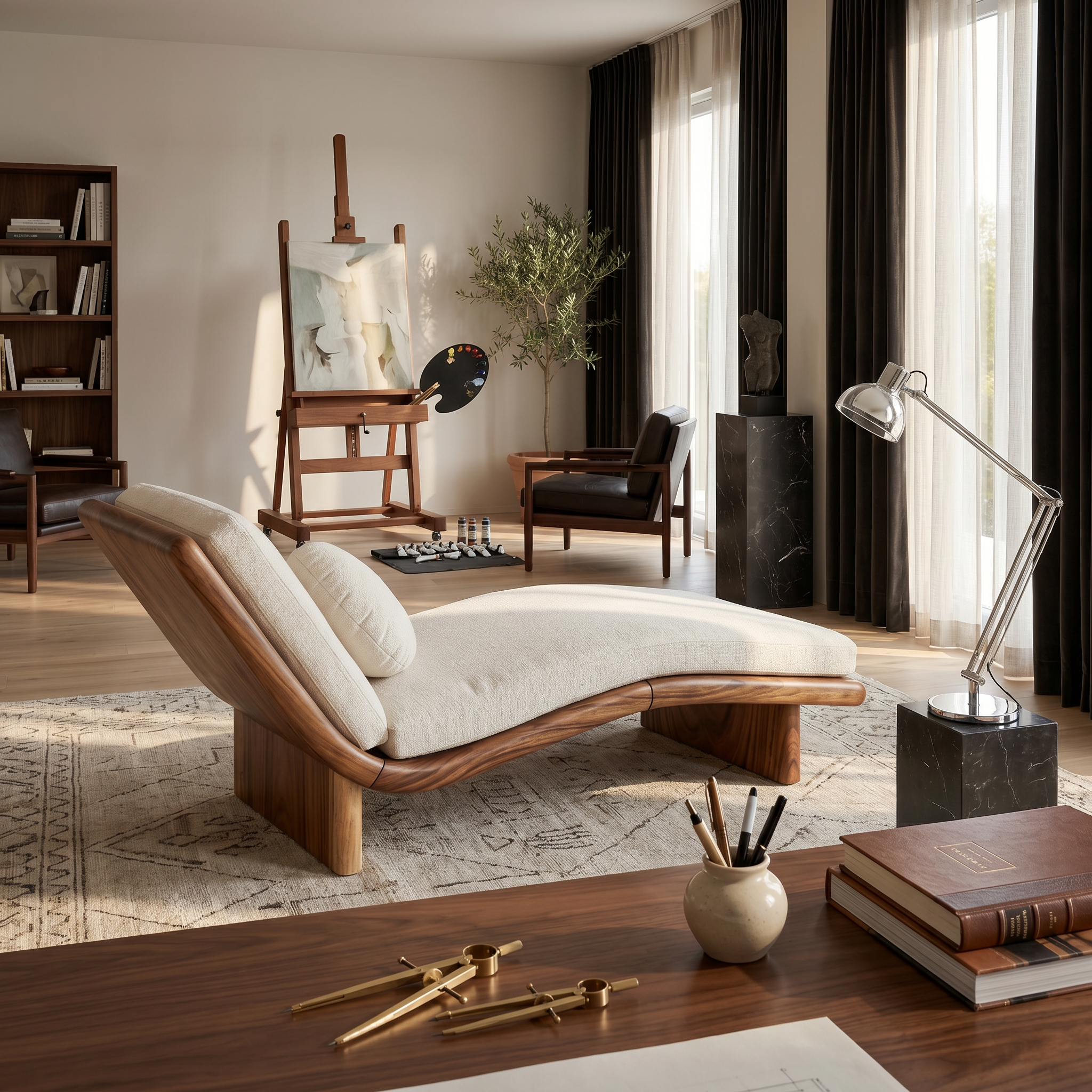Minimalist Walnut Chaise Lounge Serene Coastal Retreat Living Space SILDTTRDB005