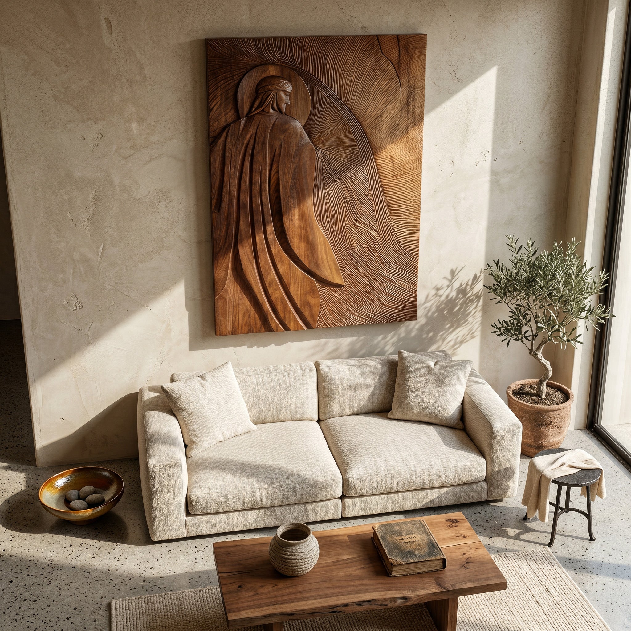 Contemporary Wooden Wall Art With Carved Figure For Living Room RTTHHNWA199