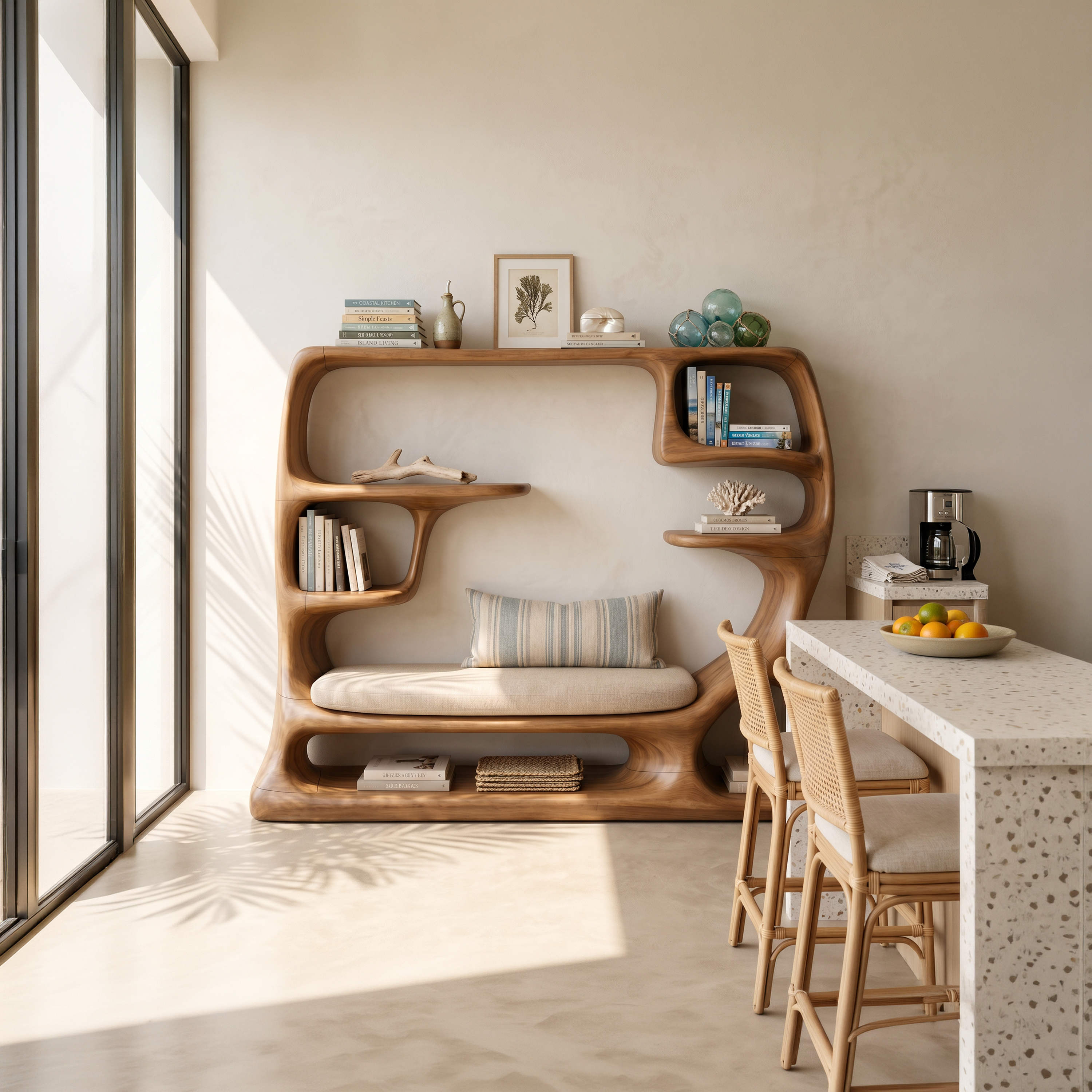 Organic Window Seat Bookcase For Cozy Reading Space SILDTTNBS056