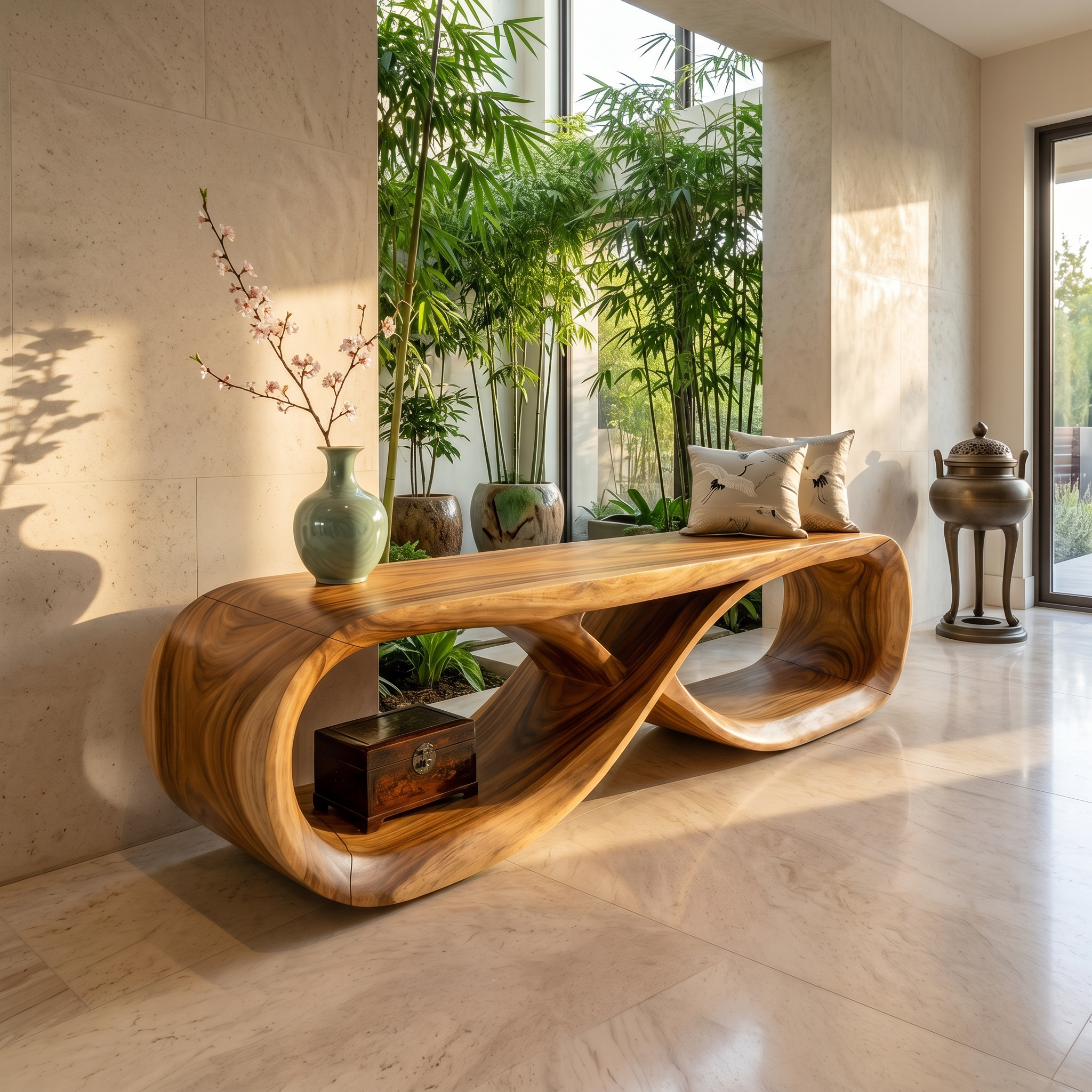 Curved Wooden Bench Contemporary Residence SILDTTRBEN063