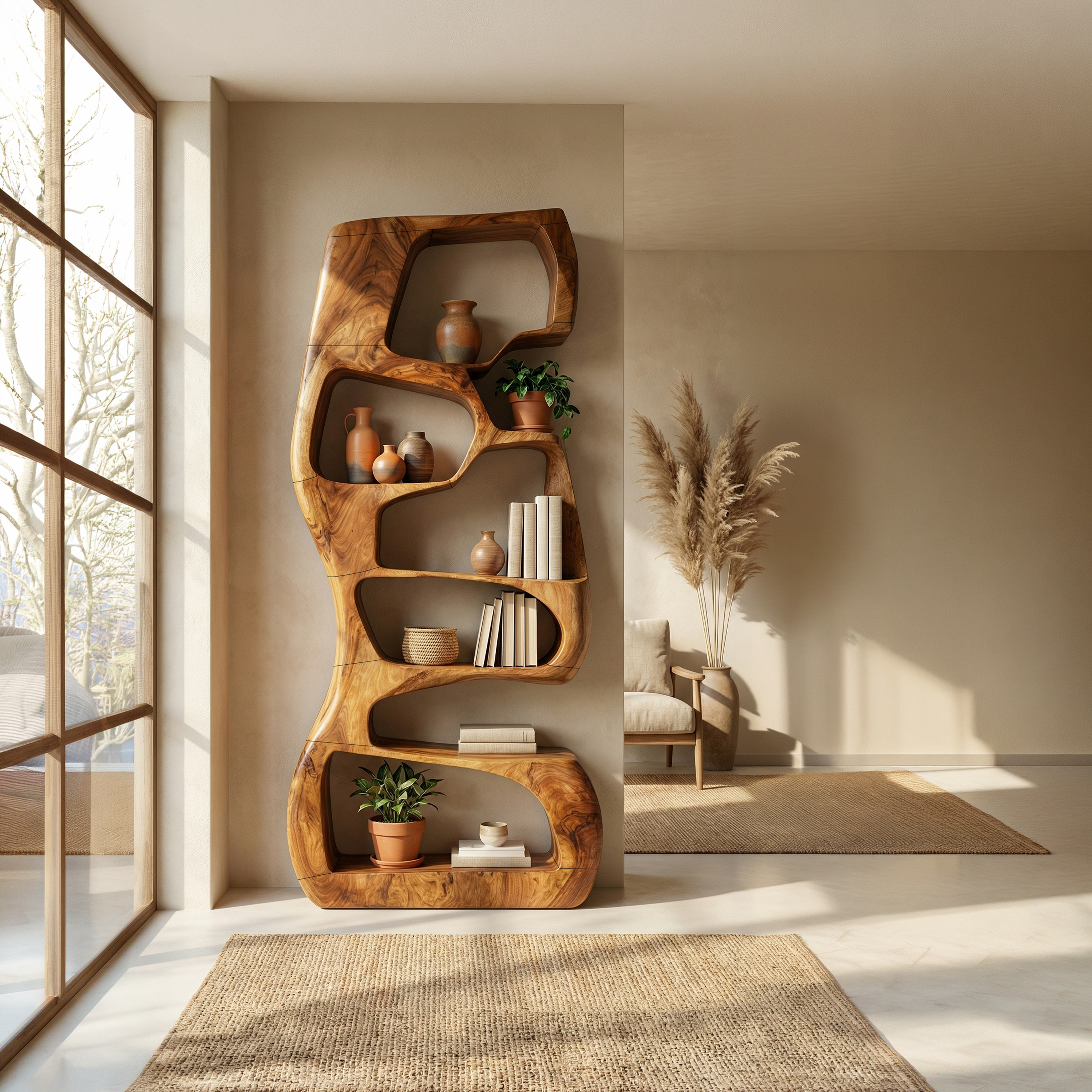 Japandi Geometric Bookshelf Kitchen Storage Shelf SILDTTRBS011