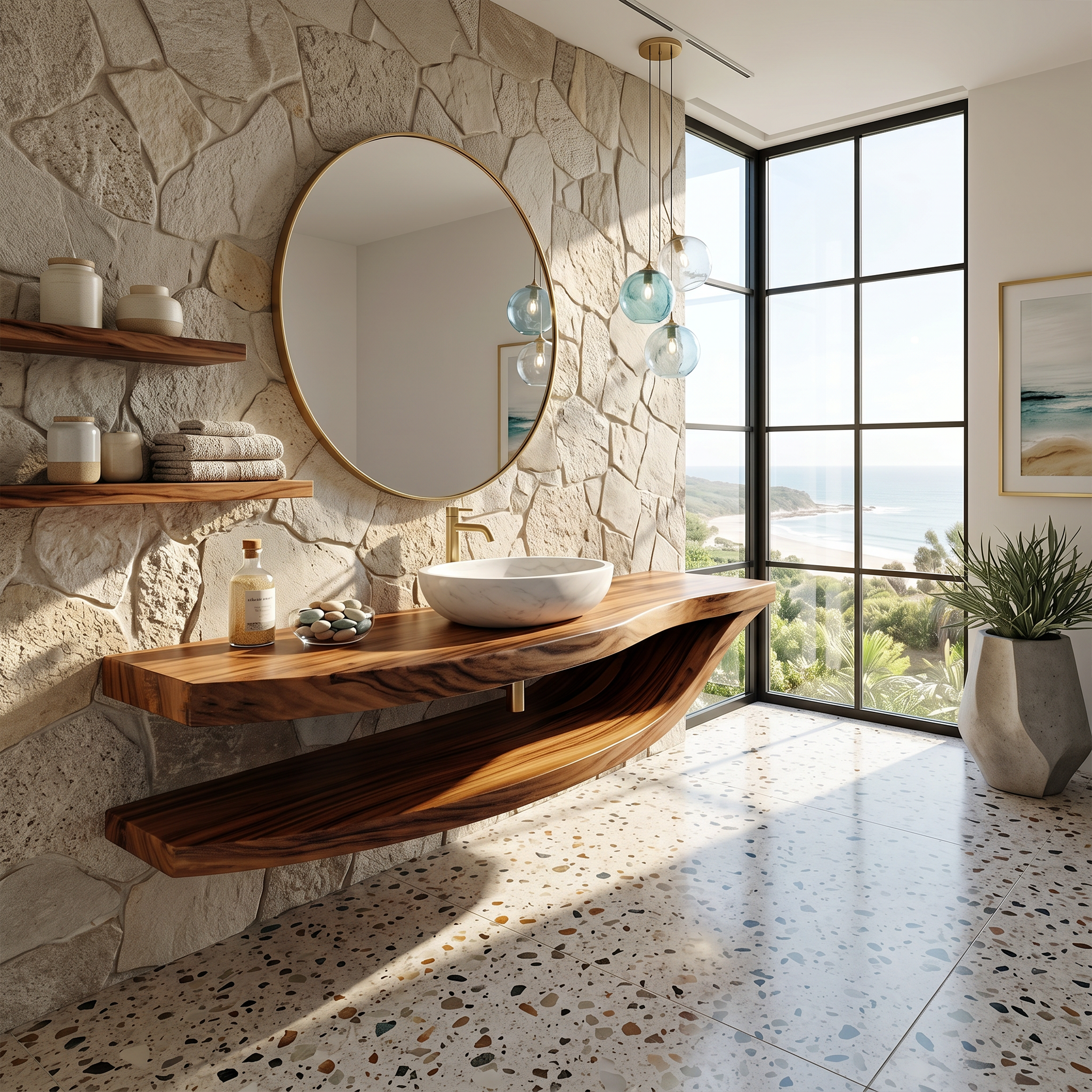 Luxury Open Shelf Vanity Cabinet Resort Suite SILDTTRBRV181
