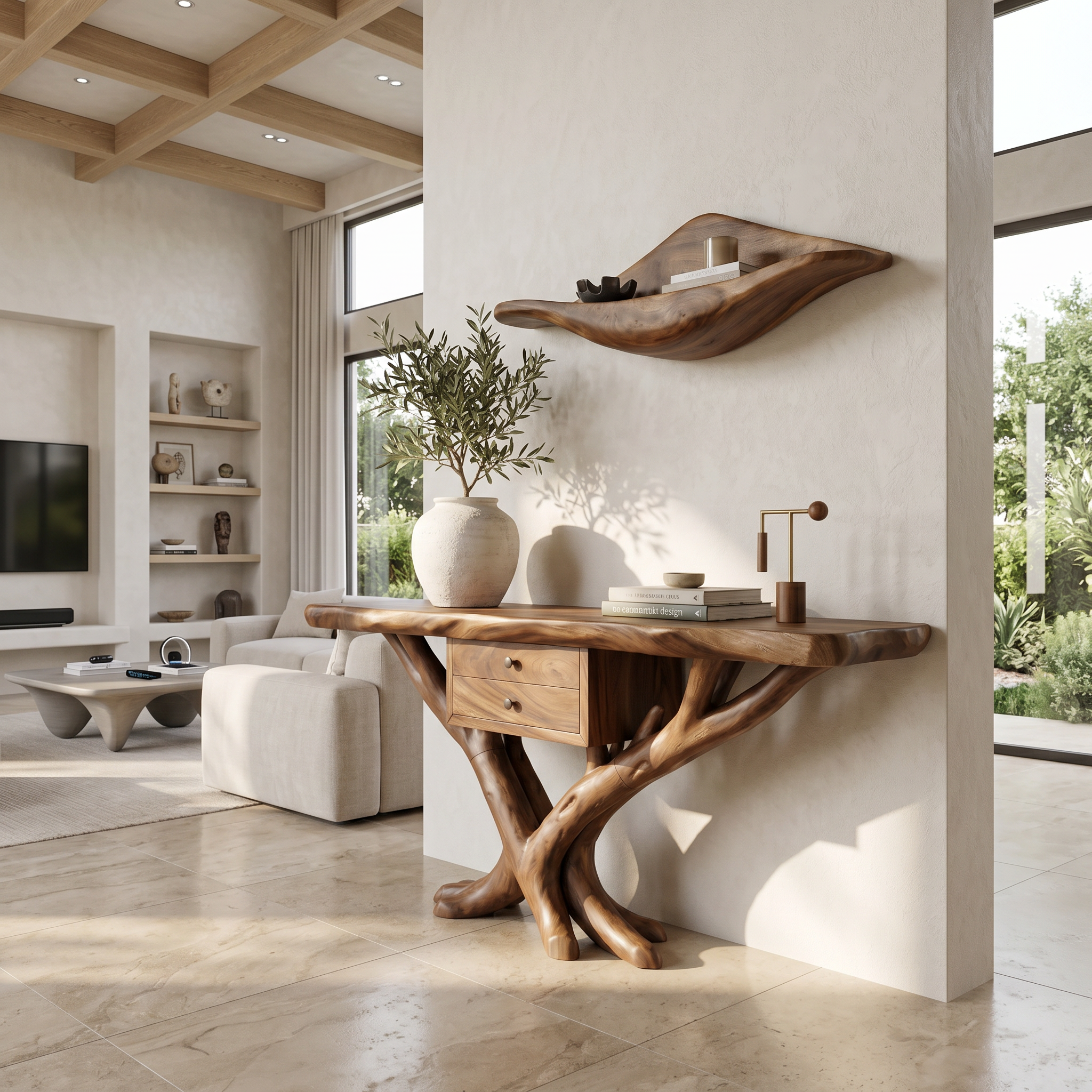 Organic Modern Tree Base Console Table Luxury Entryway SILDTTRCS071