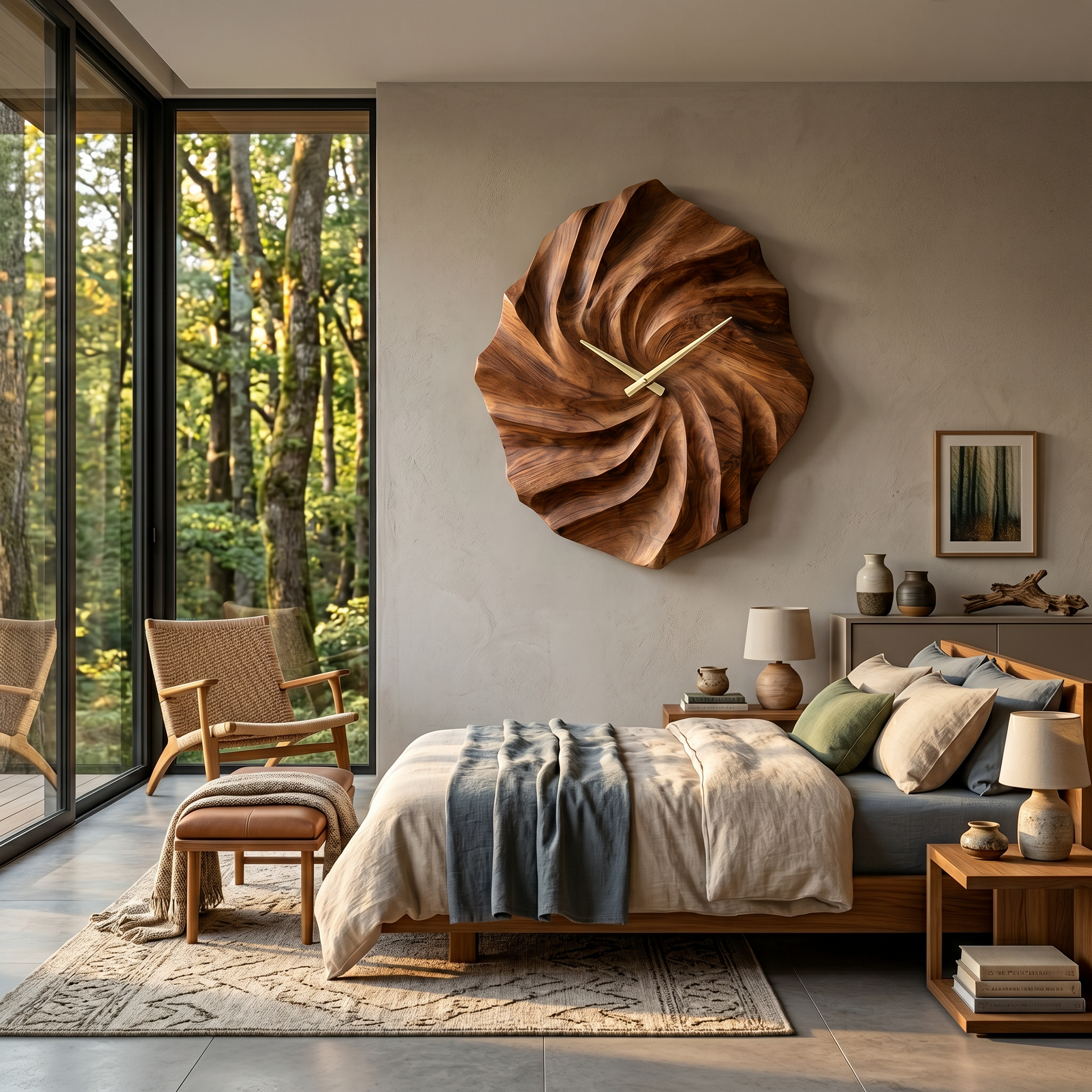 Artistic Wooden Wall Clock With Hand Carved Wave For Statement Bedroom RTTHTTWAC010