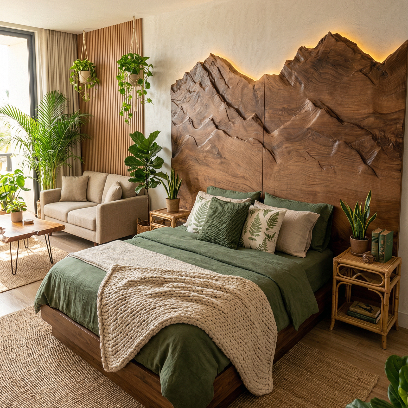 Mountain Relief Wood Headboard For Luxury Inspired Bedroom Design SILDTTRHB005