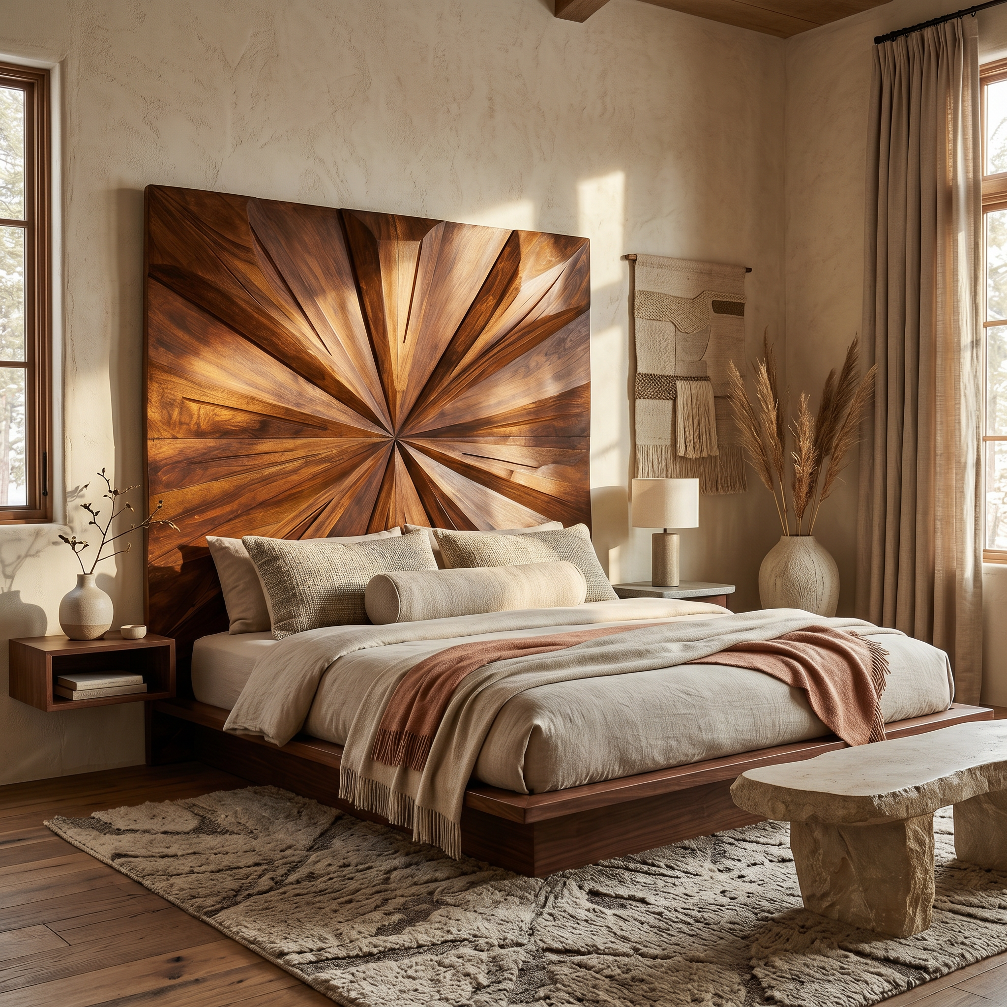 Geometric Sunburst Wood Headboard For Modern Urban Bedroom Decor SILDTTRHB019