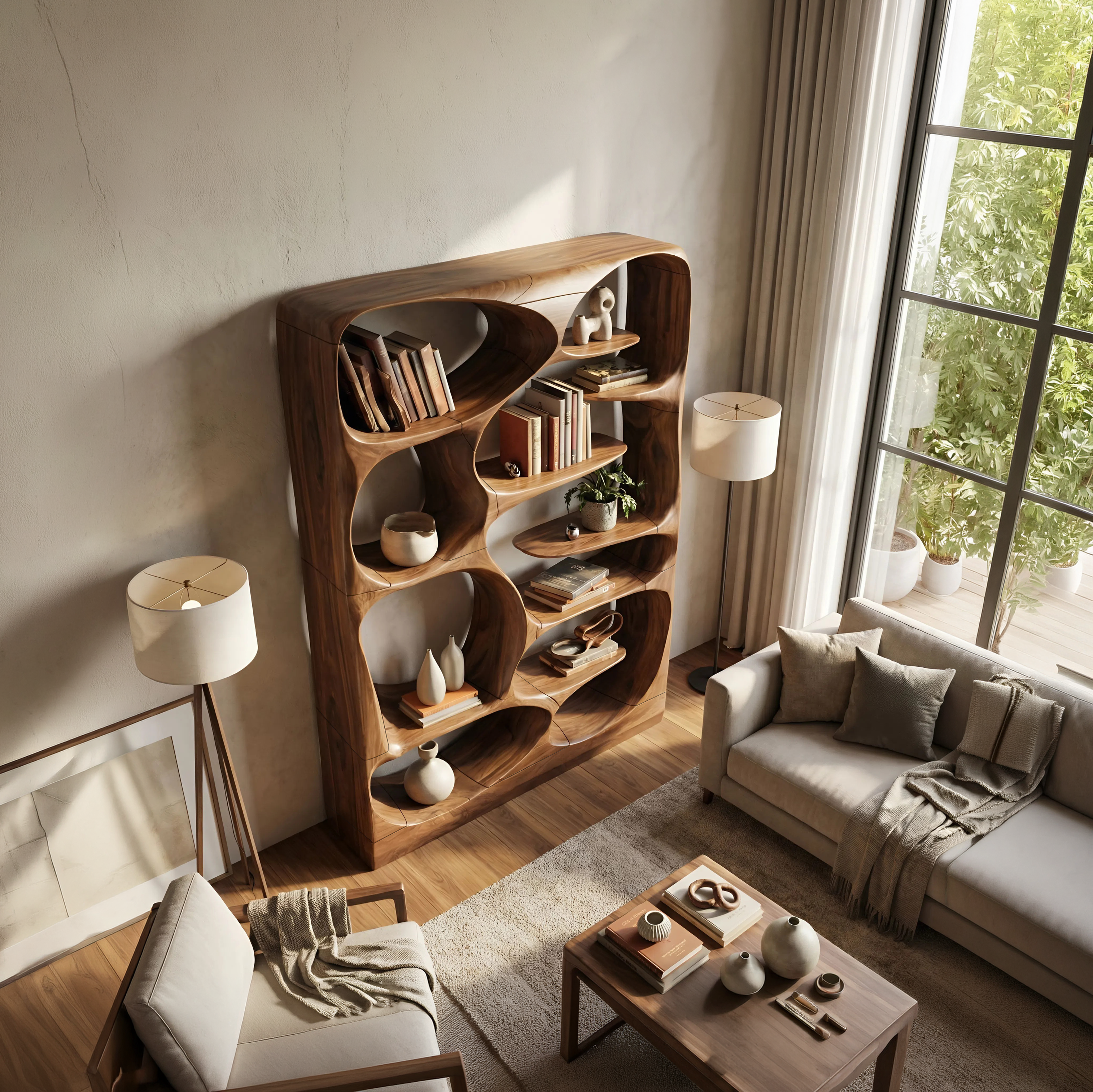 Modern Sculptural Bookshelf Storage Organizer For Living Room SILDTTNBS001
