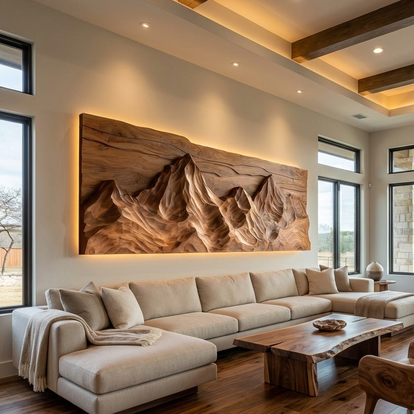 Contemporary Sculptural Wood Wall Art Mountain Design For Living Room RTTHHNWA173
