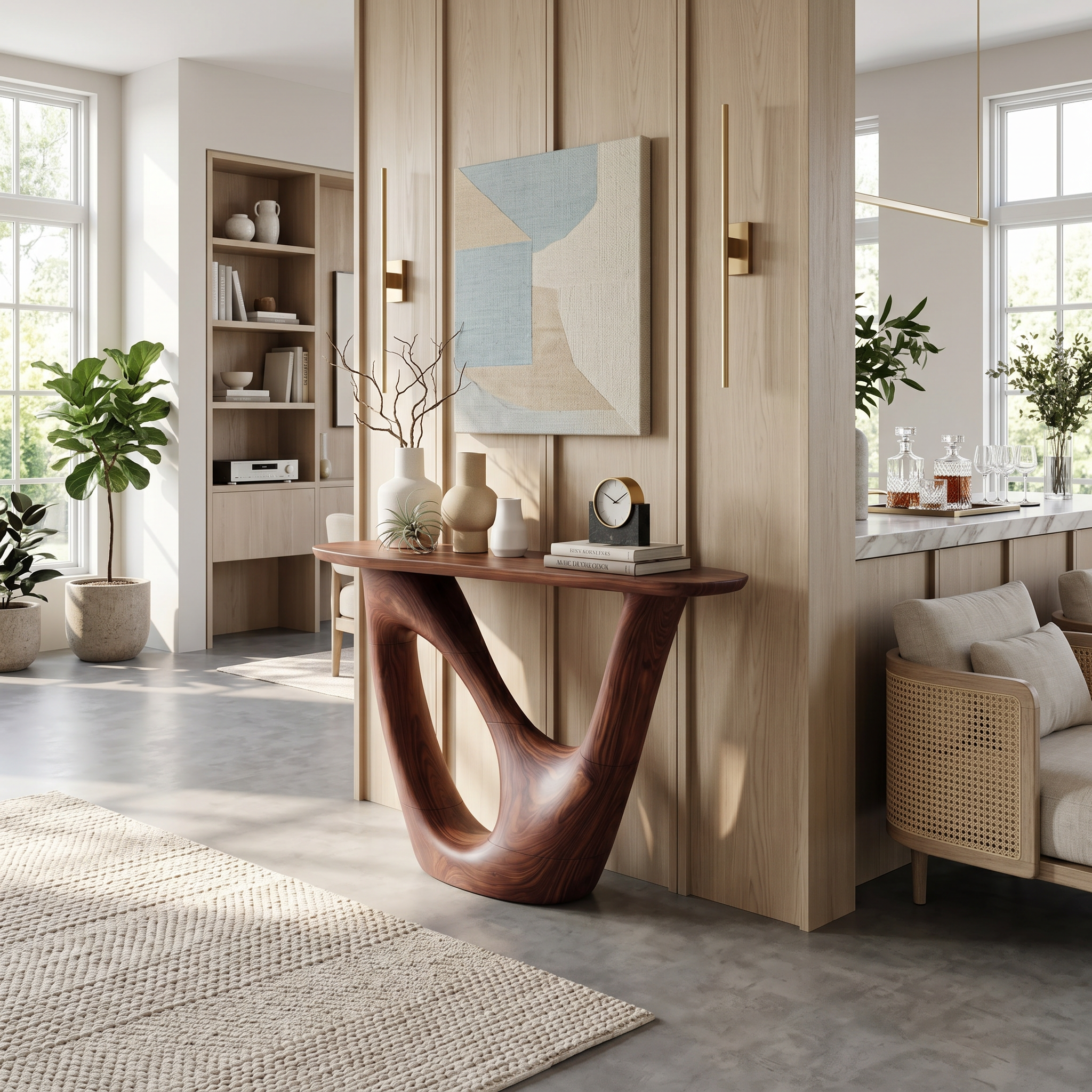 Mid Century Live Edge Console Table Sculptural Solid Wood For Living Room SILDTTNCS069