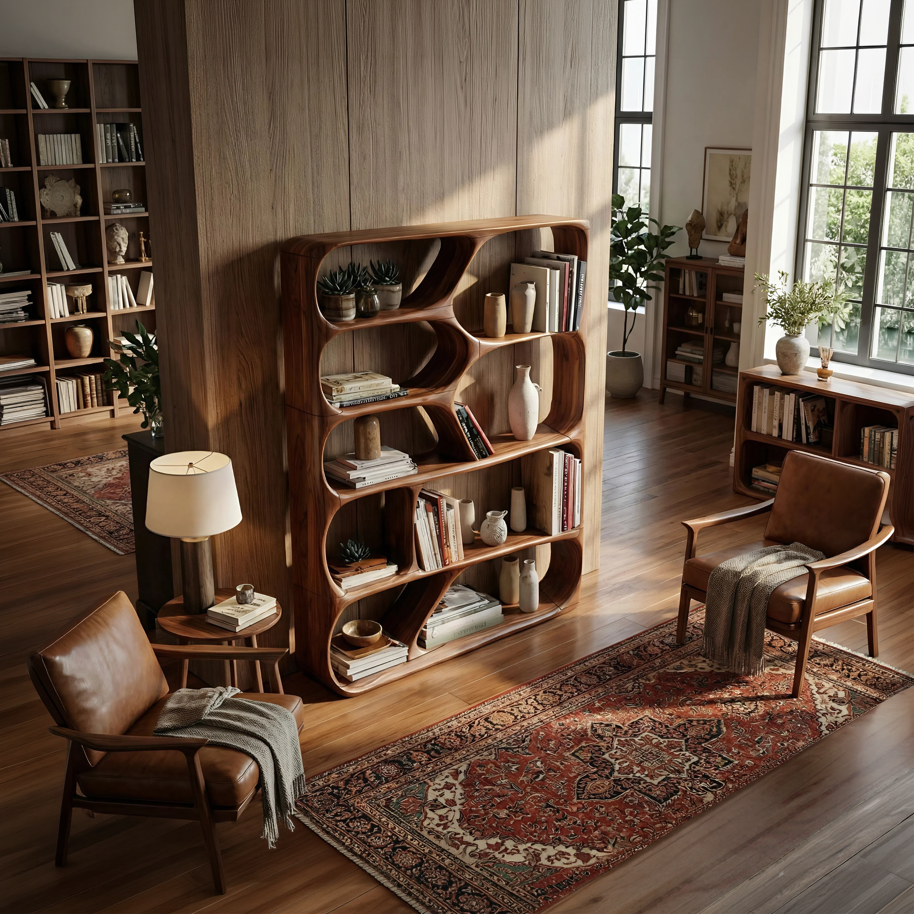 Mid Century Handcrafted Bookcase Storage Organizer For Living Room SILDTTNBS002
