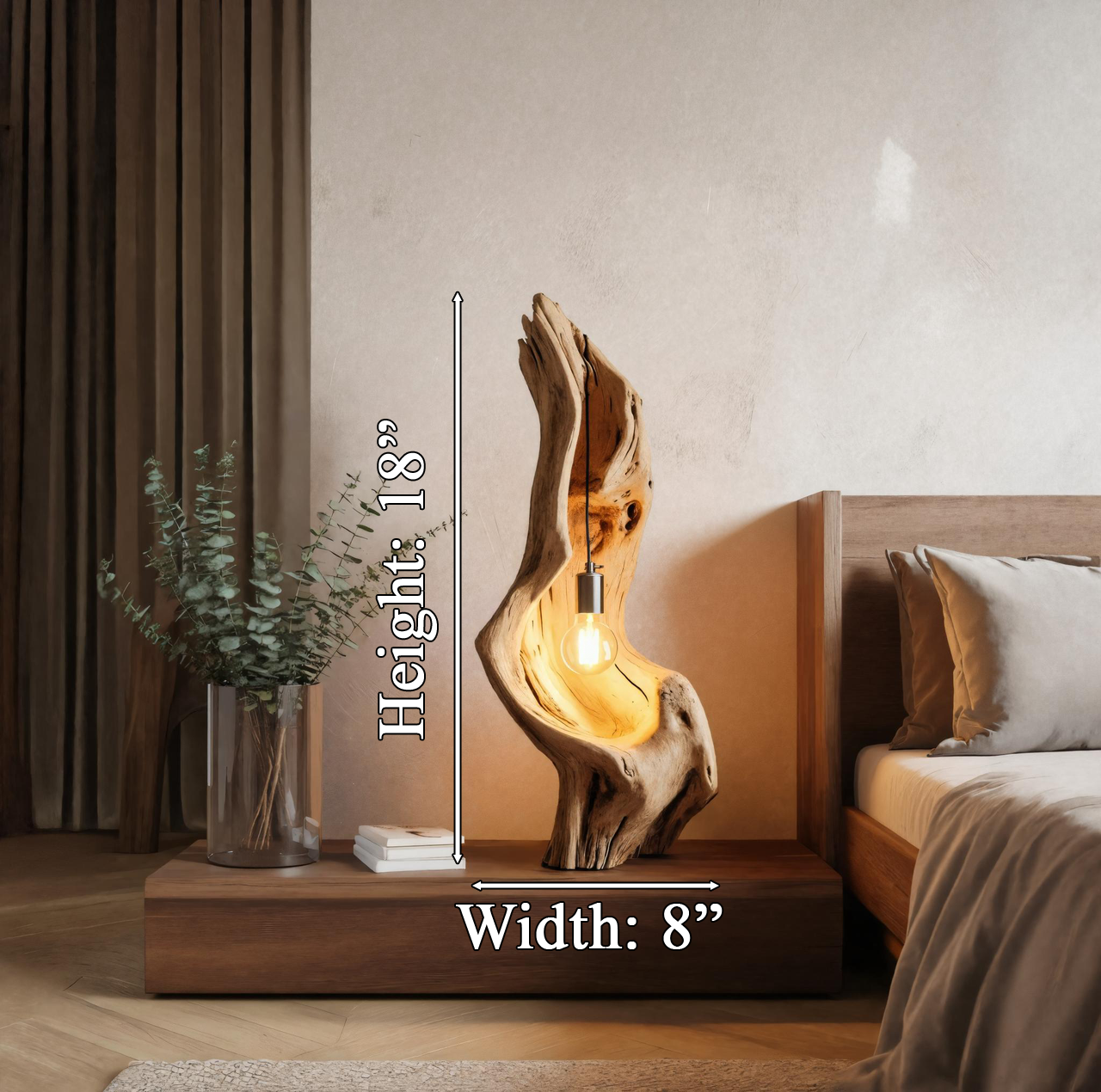 Rustic Driftwood Lamp With Exposed Bulb For Bedroom Or Living Room SITHTTLAM011