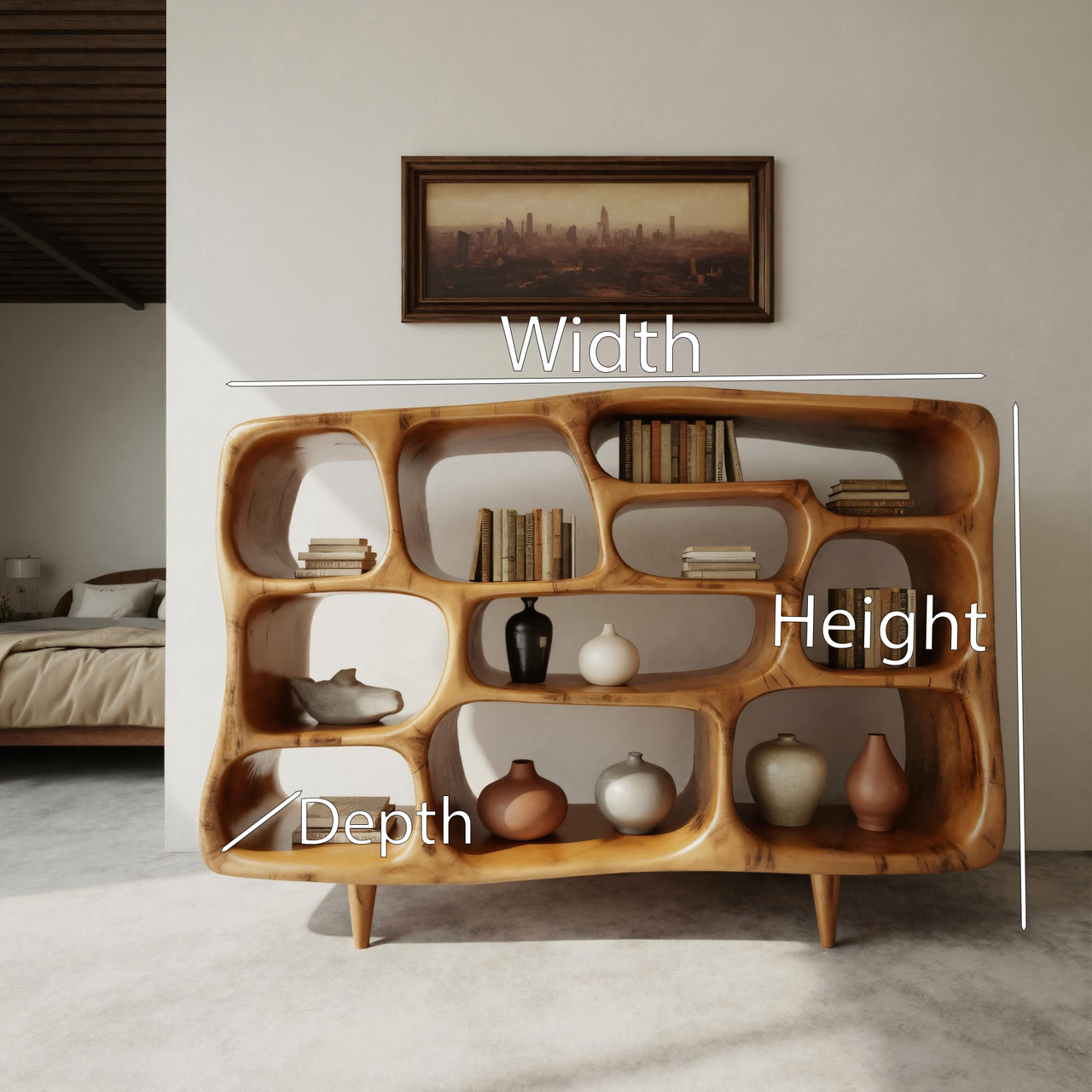 Modern Organic Bookshelf With Open Shelves For Living Room Or Office SITHHNBS026