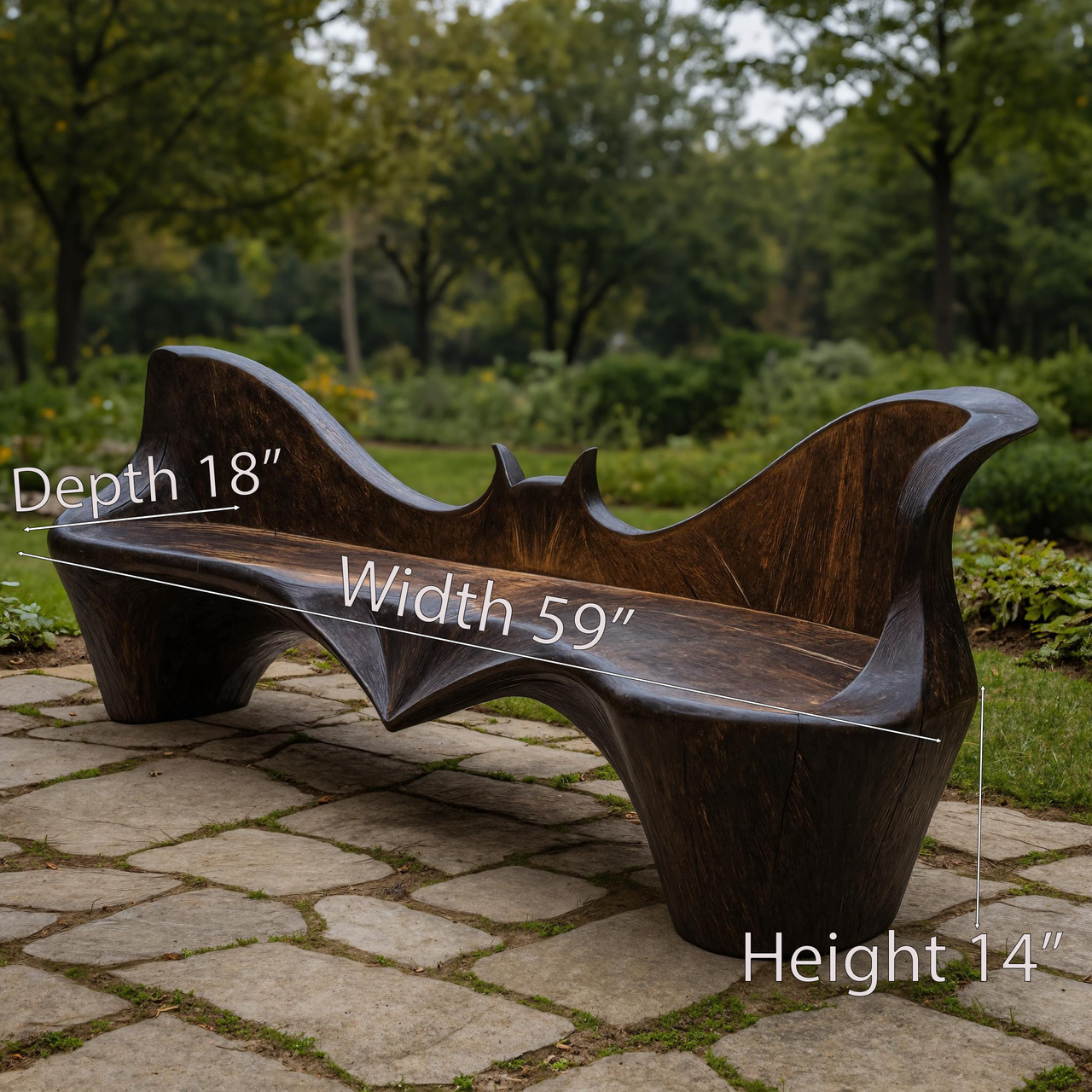 Artistic Sculpted Solid Wood Outdoor Bench With Organic Design For Garden Or Patio SITHHNCHR033