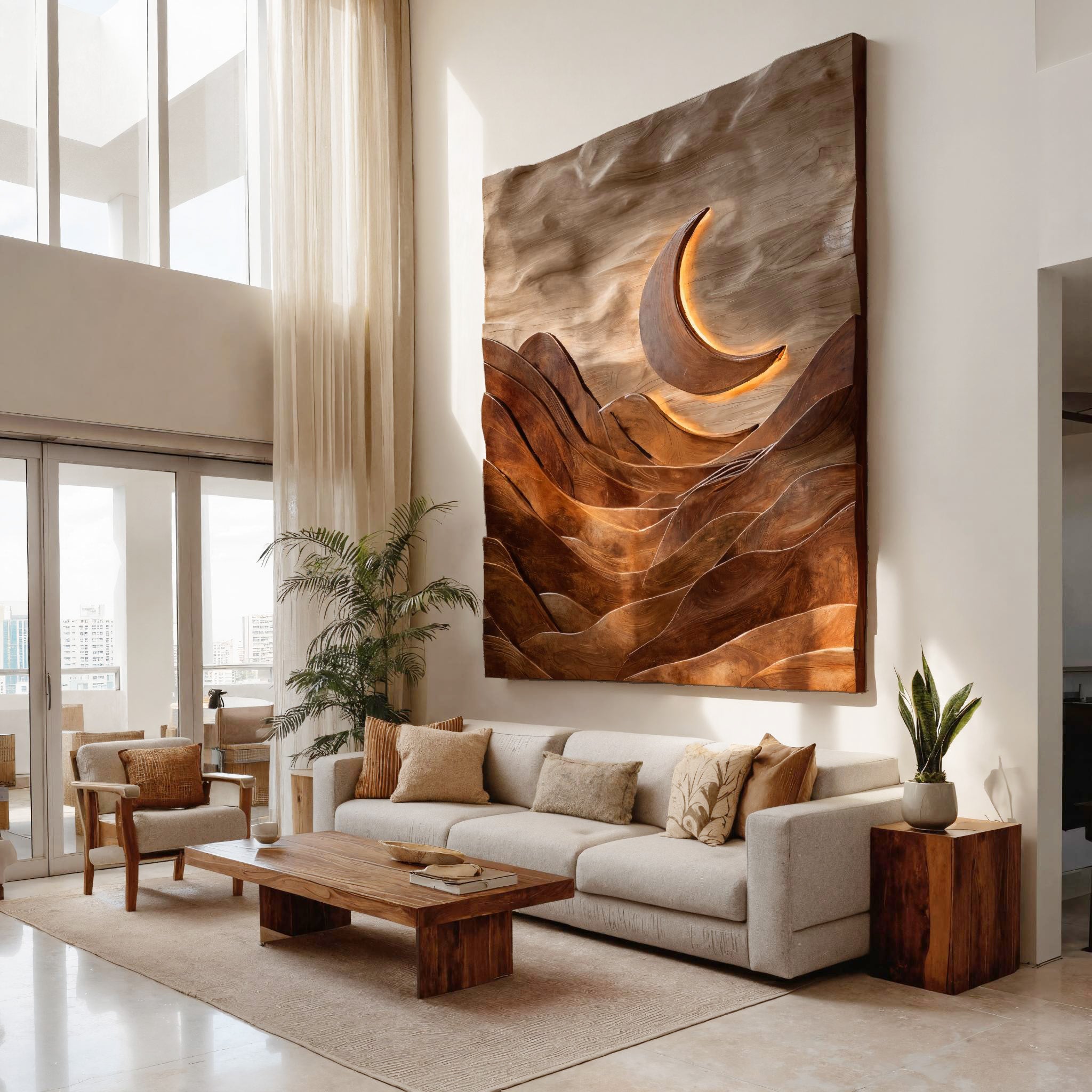 Large Crescent Moon Wood Wall Art For Living Room RTTHHNWA162