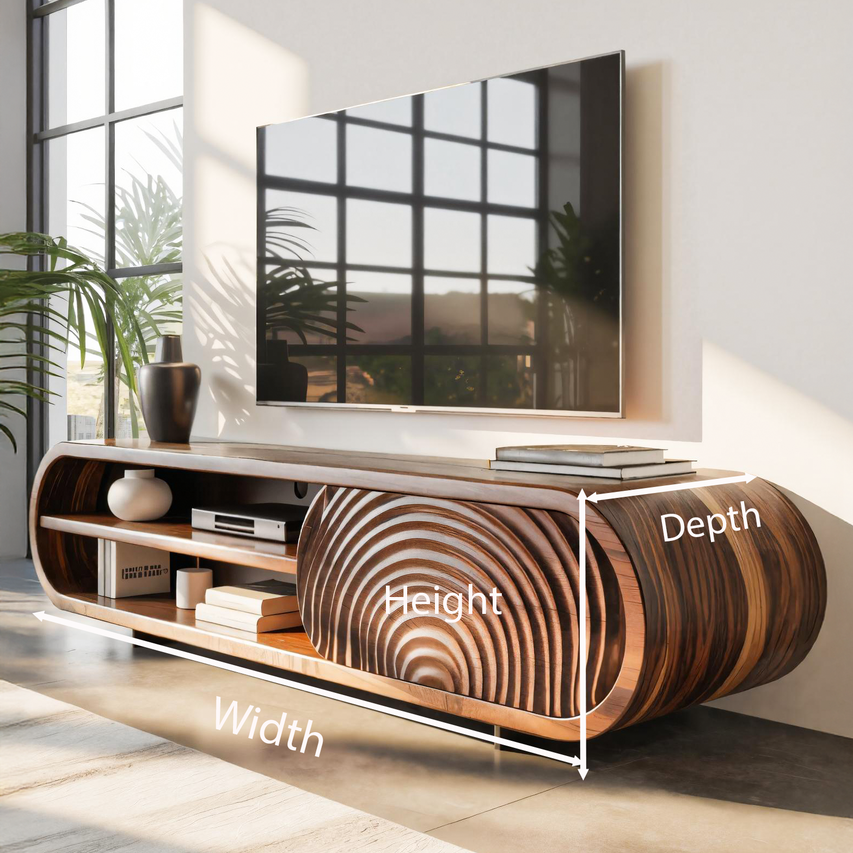 Modern Rounded Wood TV Stand With Sculpted Doors For Living Room SITHTTTVC009