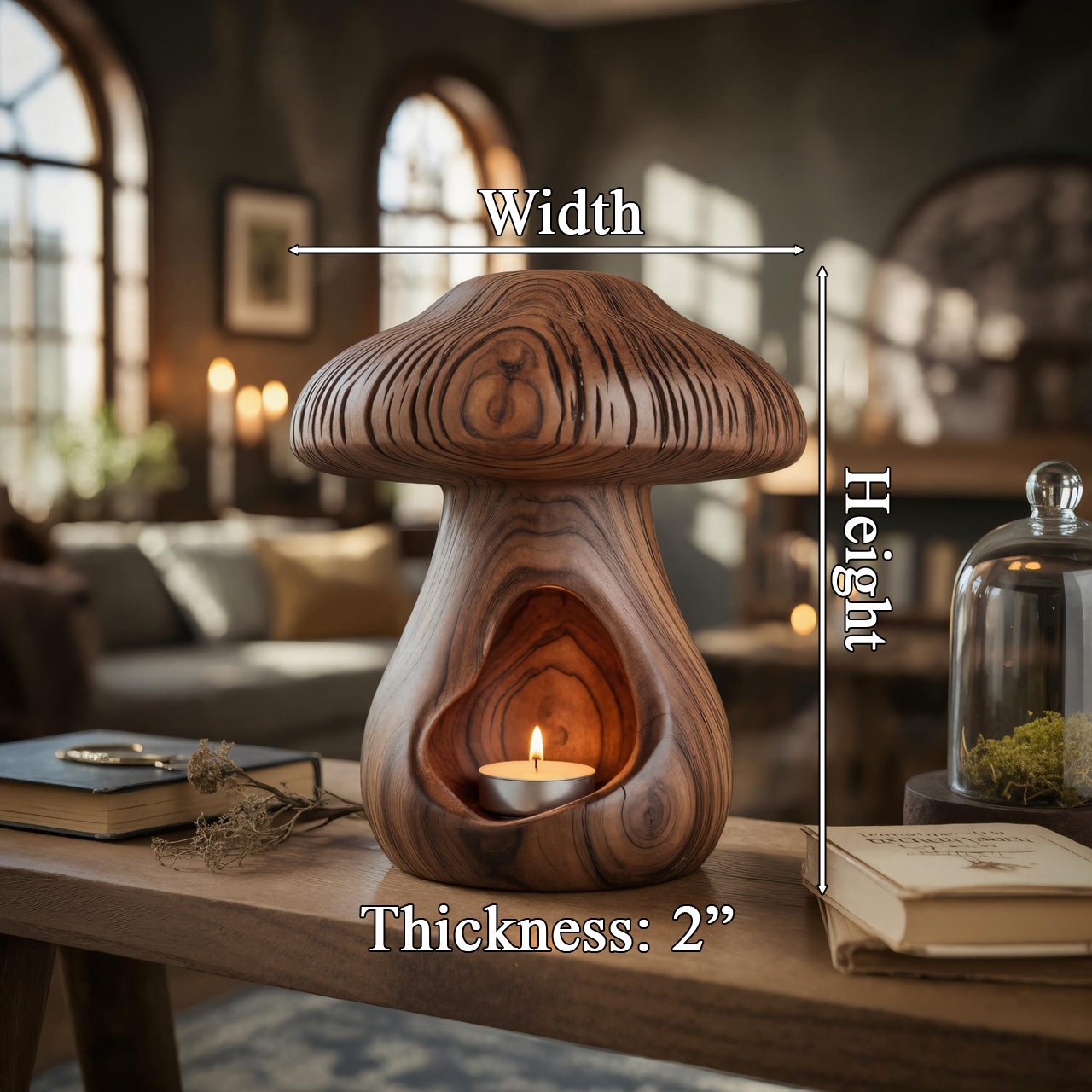 Wooden Mushroom Candle Holder Natural Tea Light Lamp For Halloween Or Fall SITHTTHW003