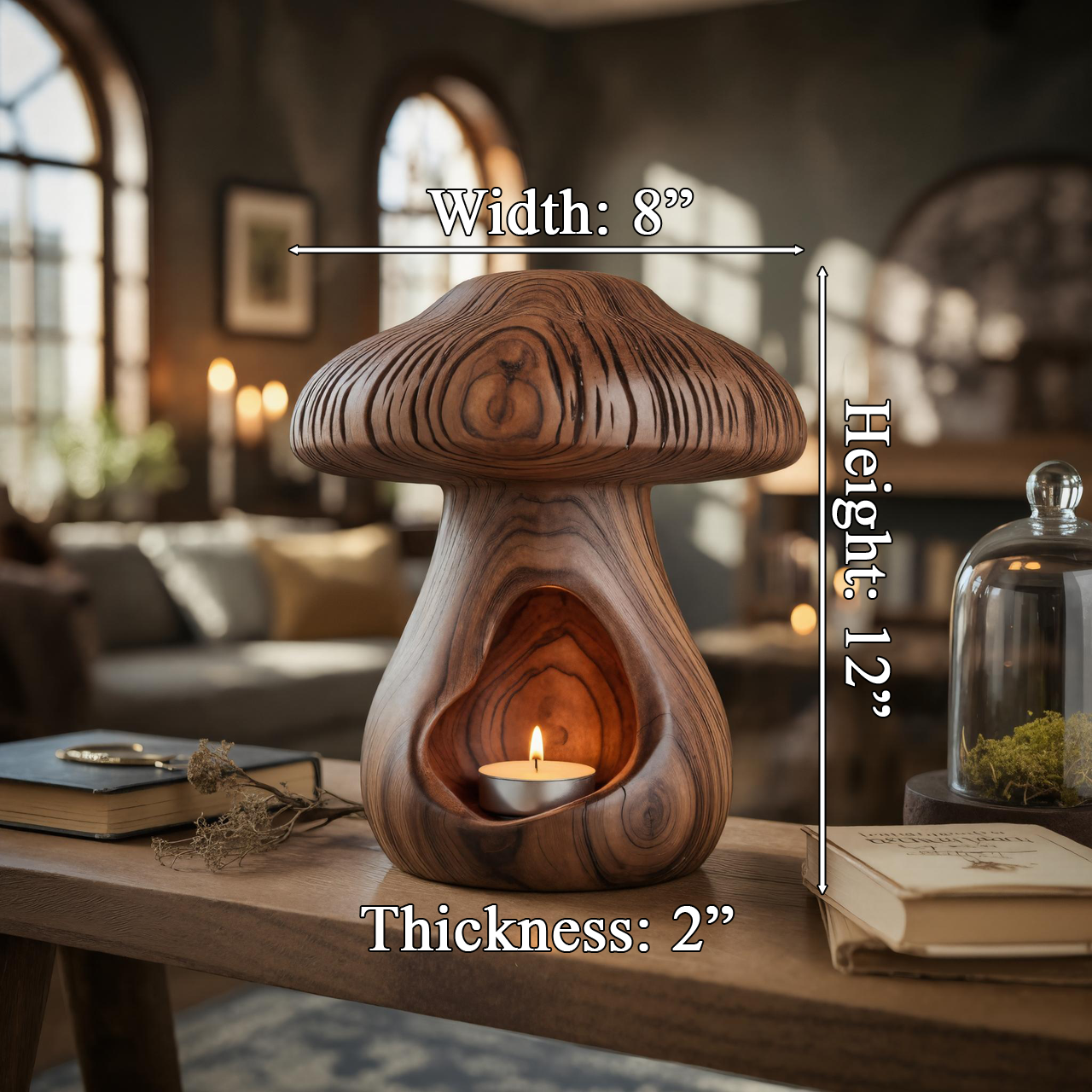 Wooden Mushroom Candle Holder Natural Tea Light Lamp For Halloween Or Fall SITHTTHW003