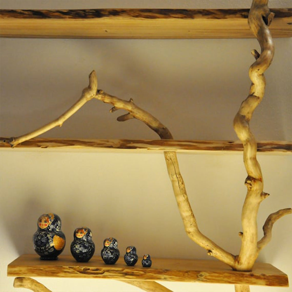 Natural Tree Branch Corner Shelf Wood Bookcase Wall Custom Cat Tree SINLTB020
