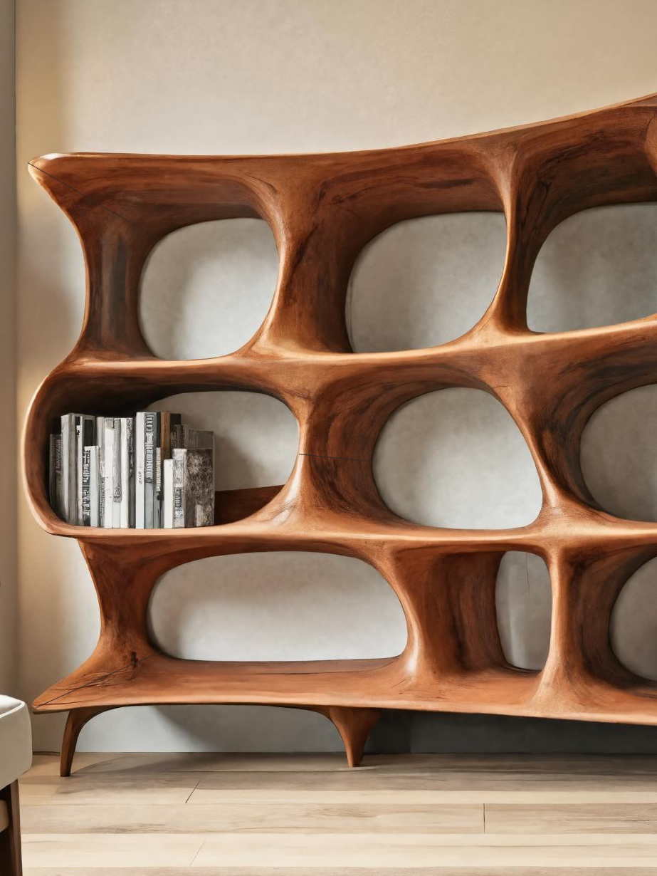 Organic Carved Bookshelf For Living Room Or Office Storage SITHTTBS032