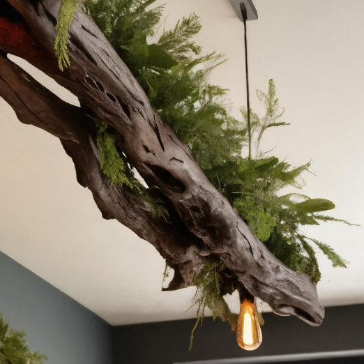 Rustic Driftwood Ceiling Light With Edison Bulbs And Greenery For Kitchen Or Living Room SITHTTLAM007